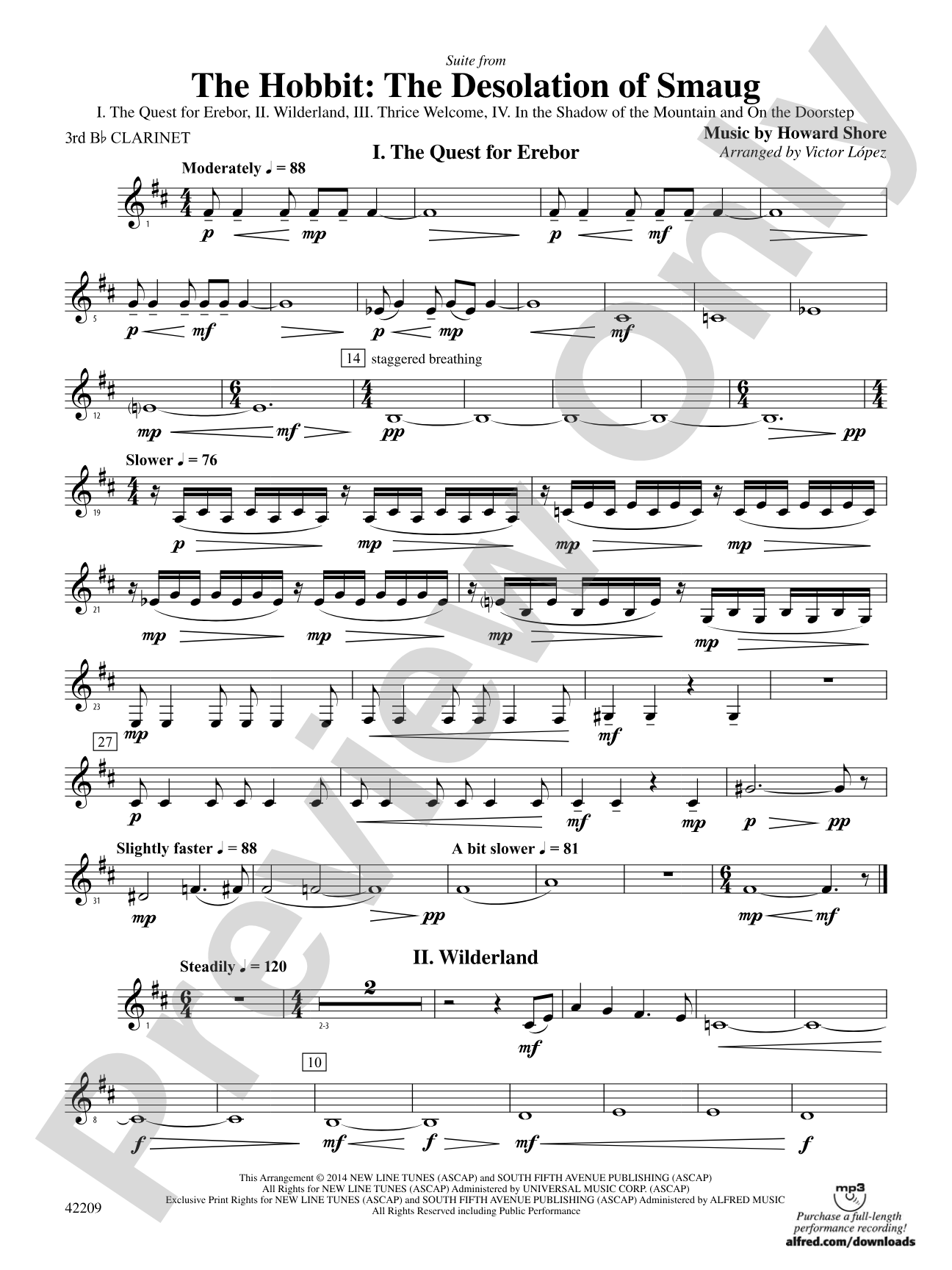 The Hobbit: The Desolation of Smaug, Suite from: 3rd B-flat Clarinet