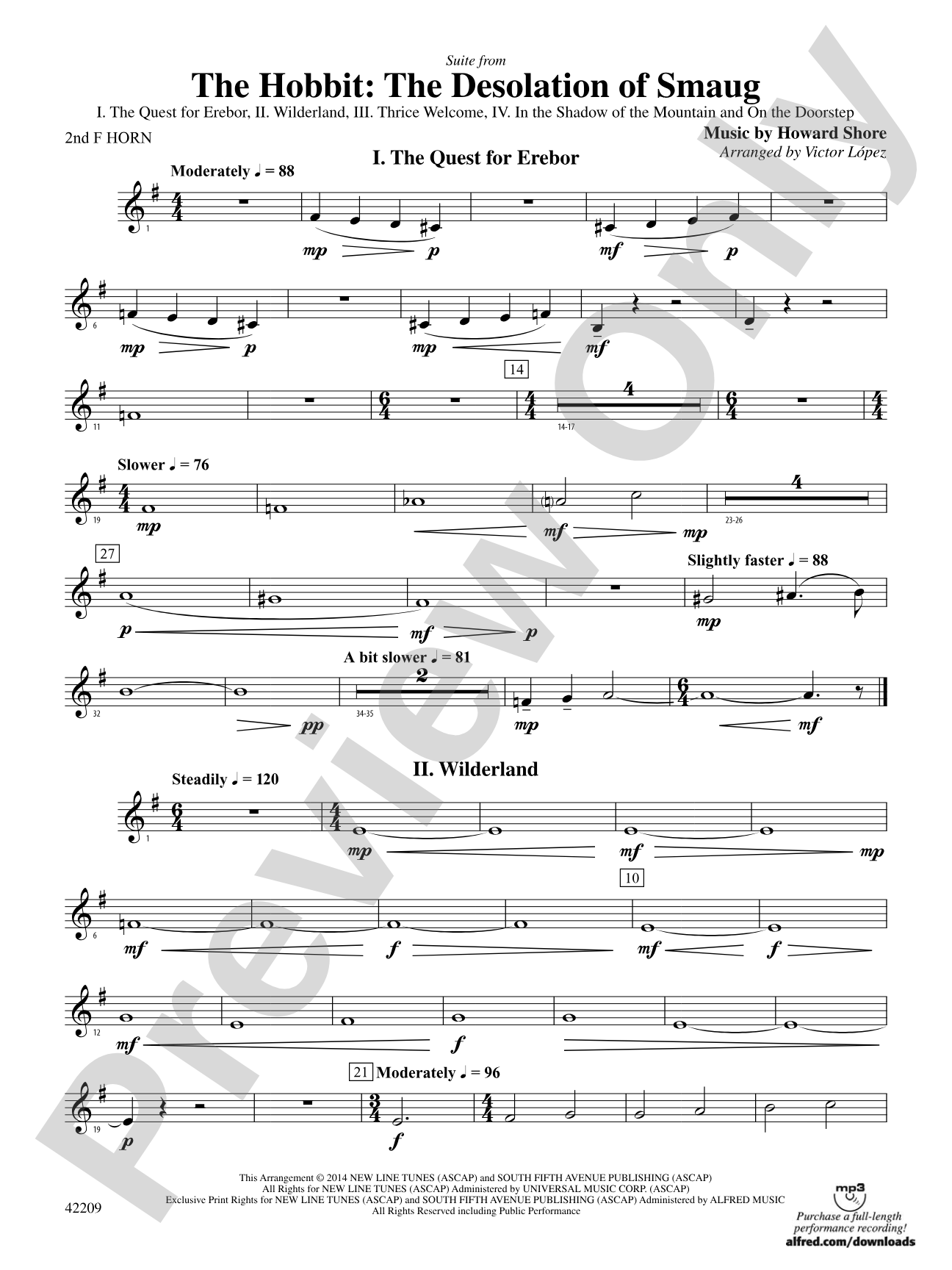 The Hobbit: The Desolation of Smaug, Suite from: 2nd F Horn