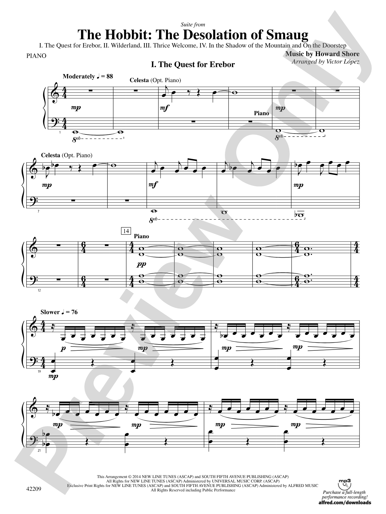 The Hobbit: The Desolation of Smaug, Suite from: Piano Accompaniment