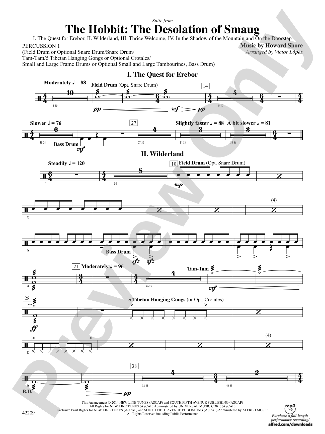 The Hobbit: The Desolation of Smaug, Suite from: 1st Percussion