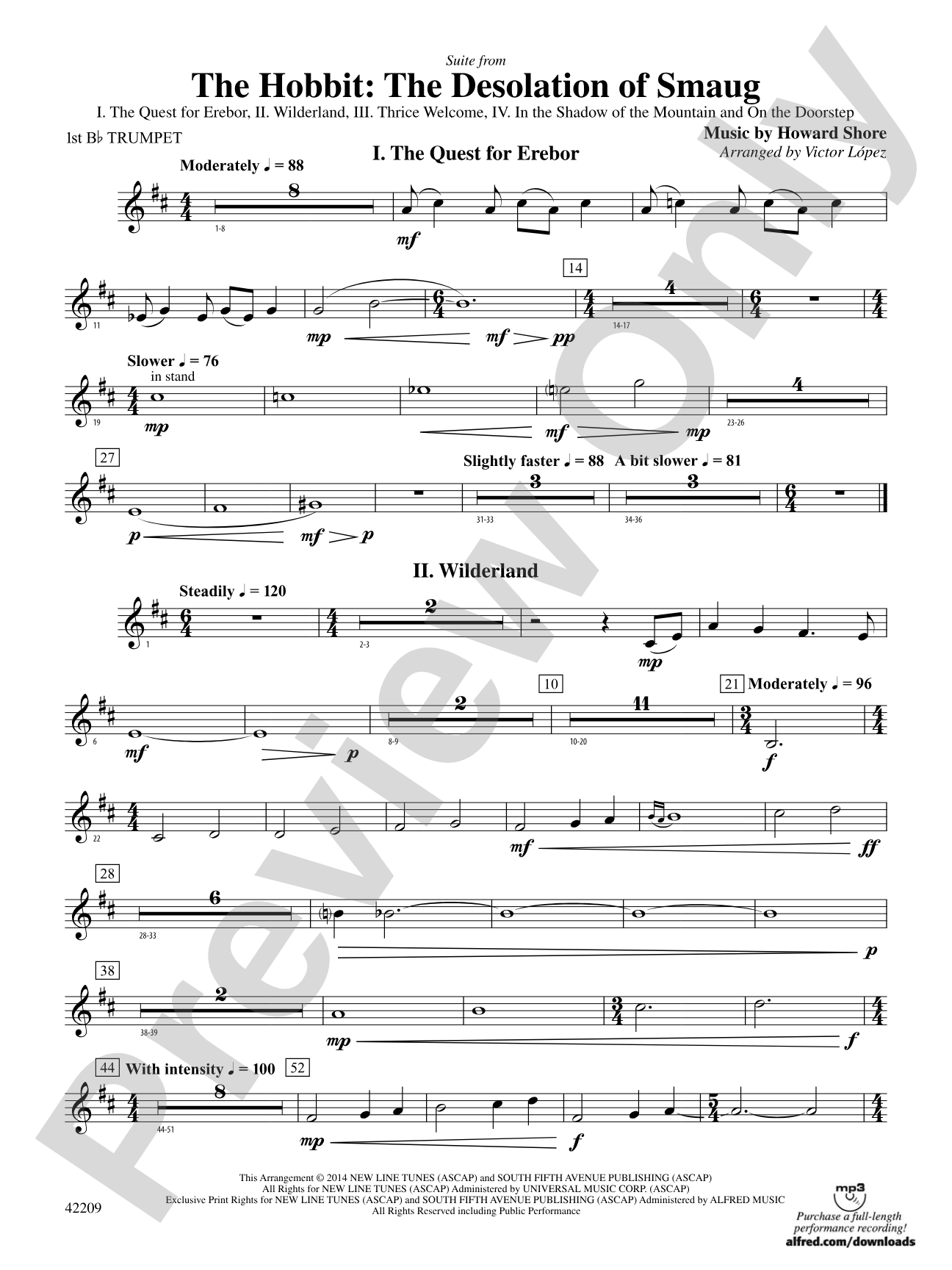 The Hobbit: The Desolation of Smaug, Suite from: 1st B-flat Trumpet