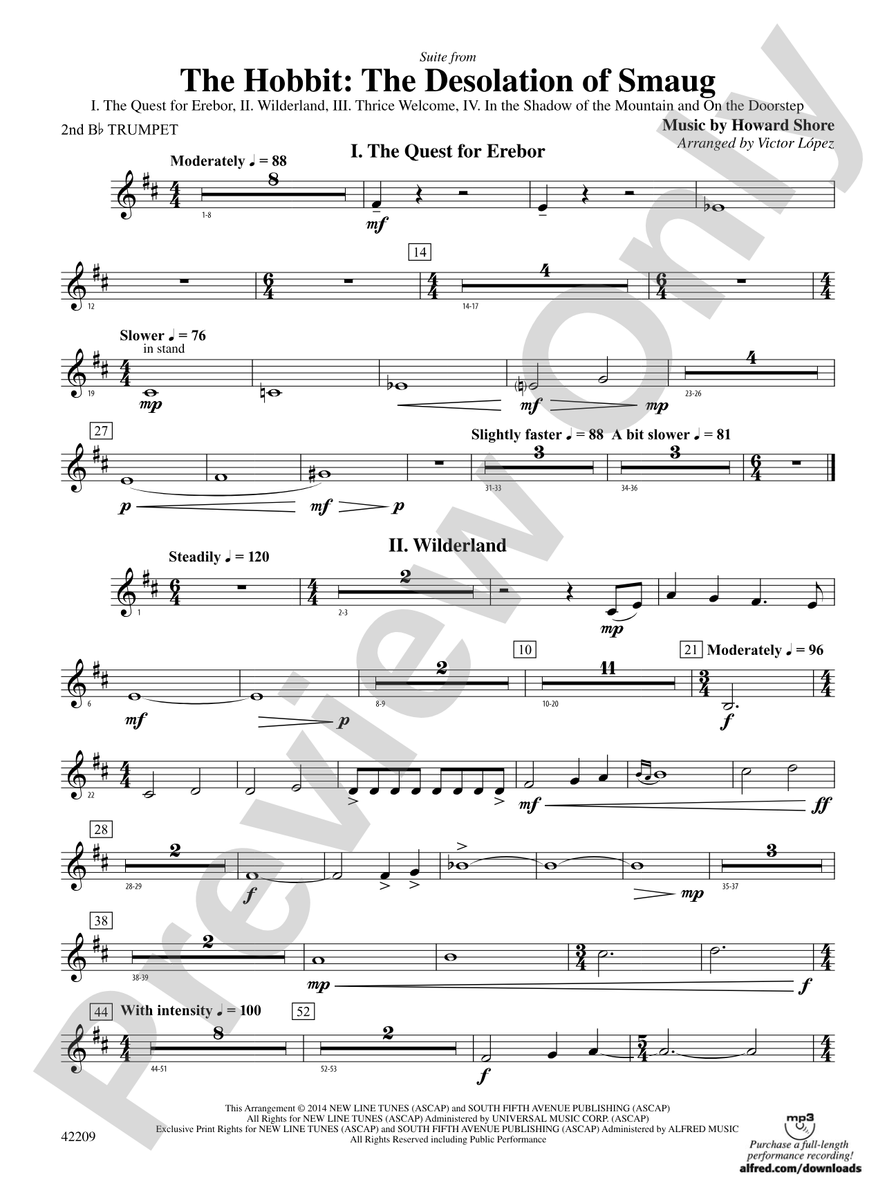 The Hobbit: The Desolation of Smaug, Suite from: 2nd B-flat Trumpet