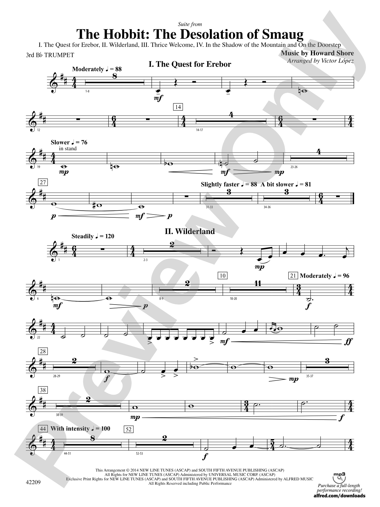 The Hobbit: The Desolation of Smaug, Suite from: 3rd B-flat Trumpet