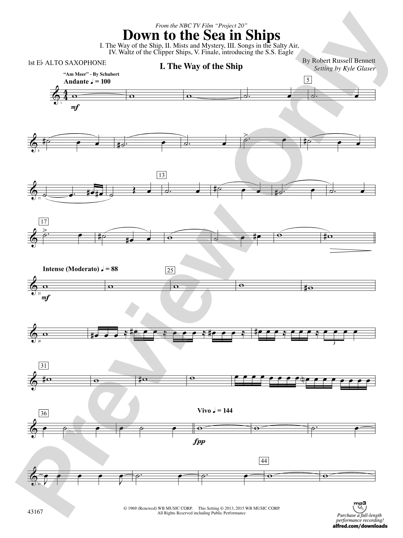 Down to the Sea in Ships (from the NBC TV Film Project 20): E-flat Alto Saxophone