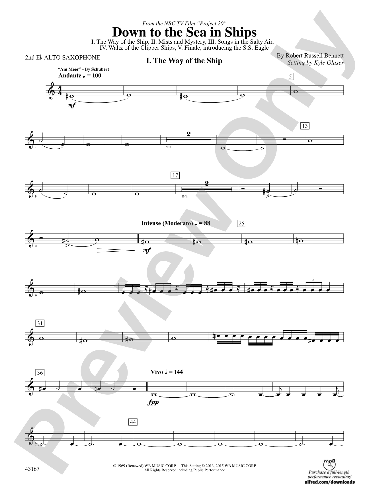 Down to the Sea in Ships (from the NBC TV Film Project 20): 2nd E-flat Alto Saxophone
