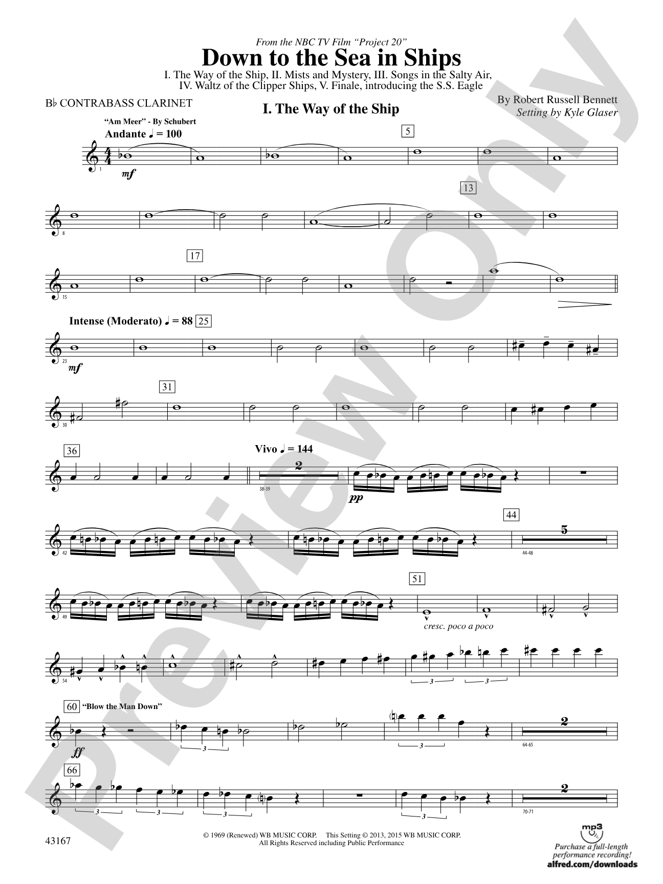 Down to the Sea in Ships (from the NBC TV Film Project 20): B-flat Contrabass Clarinet