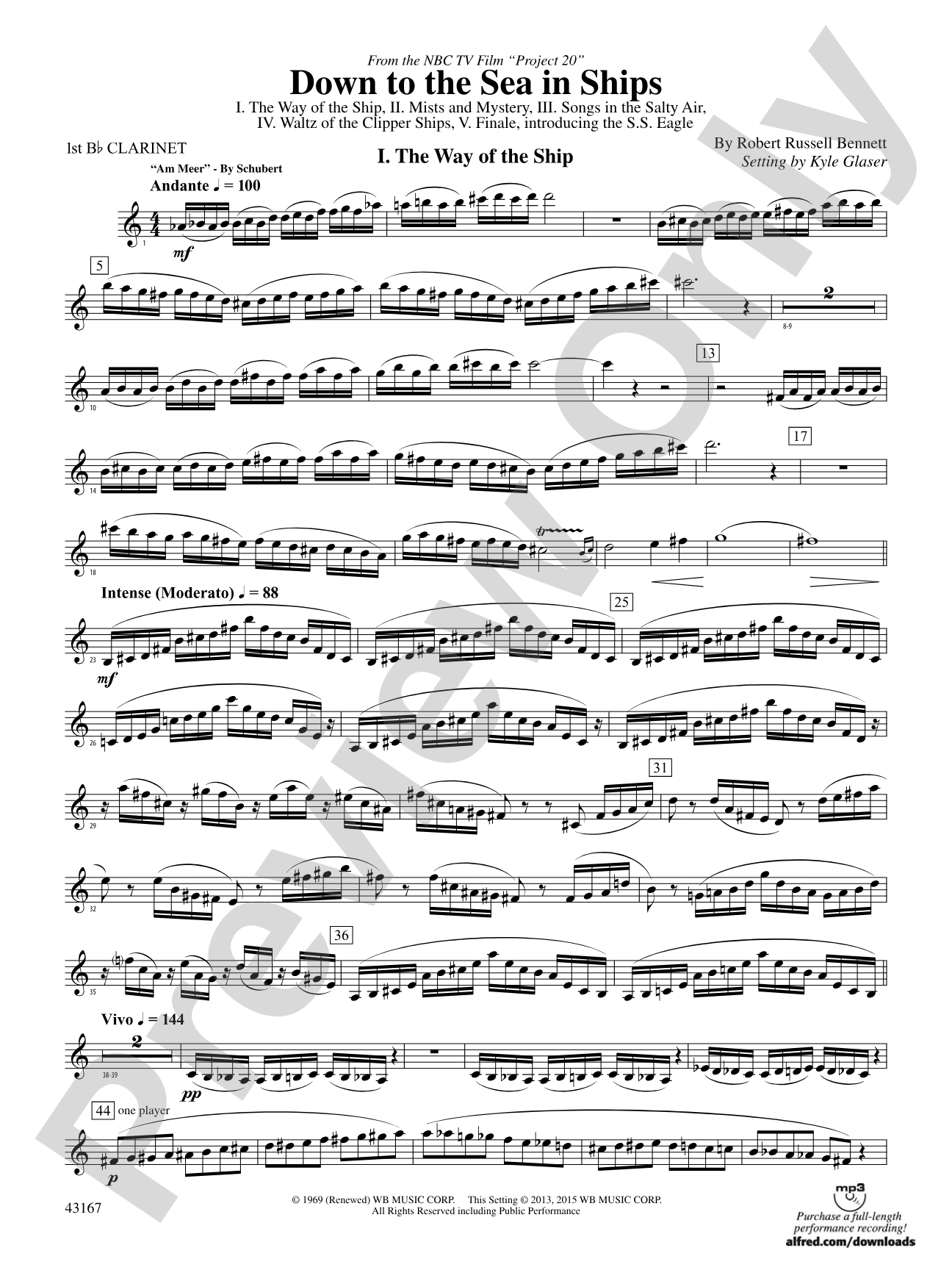 Down to the Sea in Ships (from the NBC TV Film Project 20): 1st B-flat Clarinet