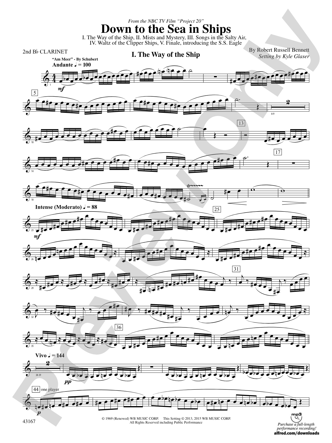 Down to the Sea in Ships (from the NBC TV Film Project 20): 2nd B-flat Clarinet