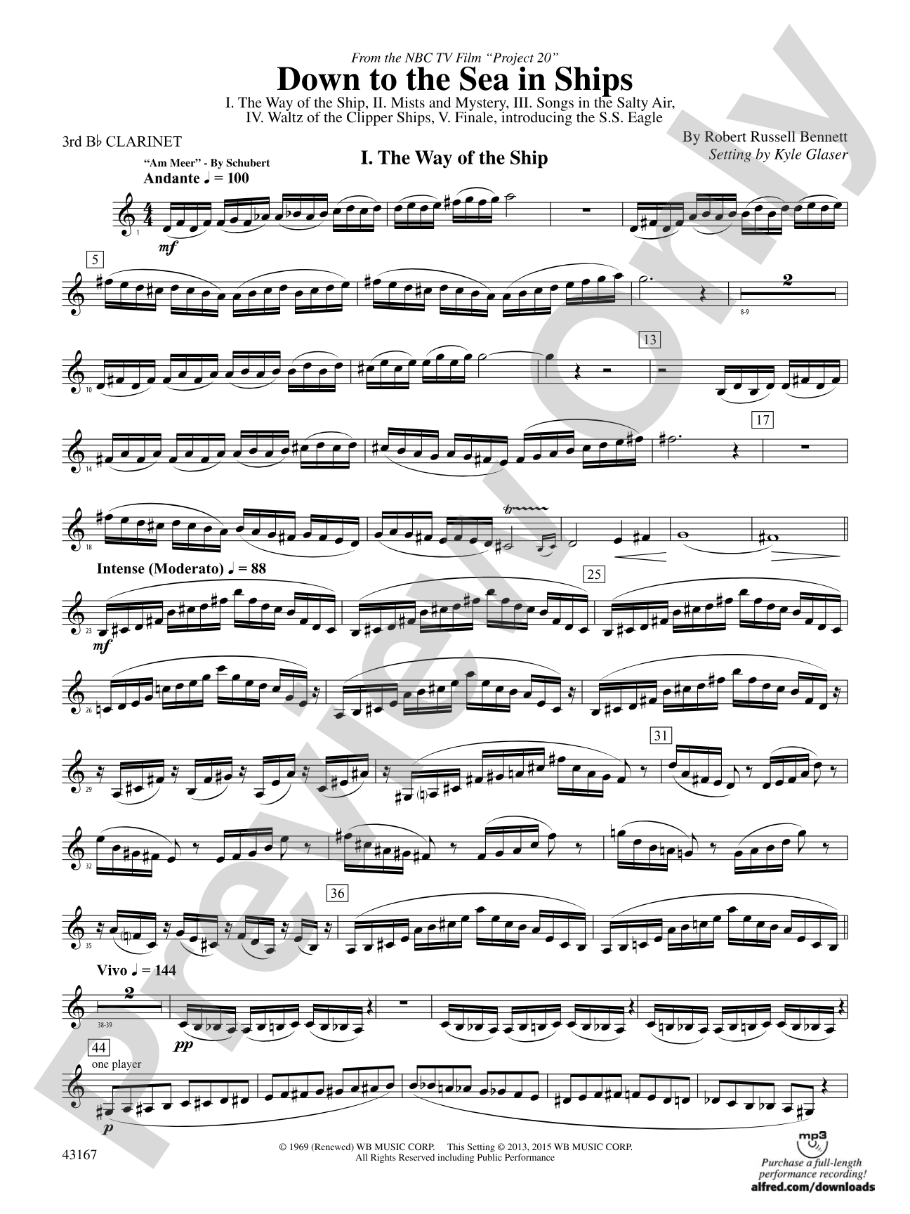 Down to the Sea in Ships (from the NBC TV Film Project 20): 3rd B-flat Clarinet