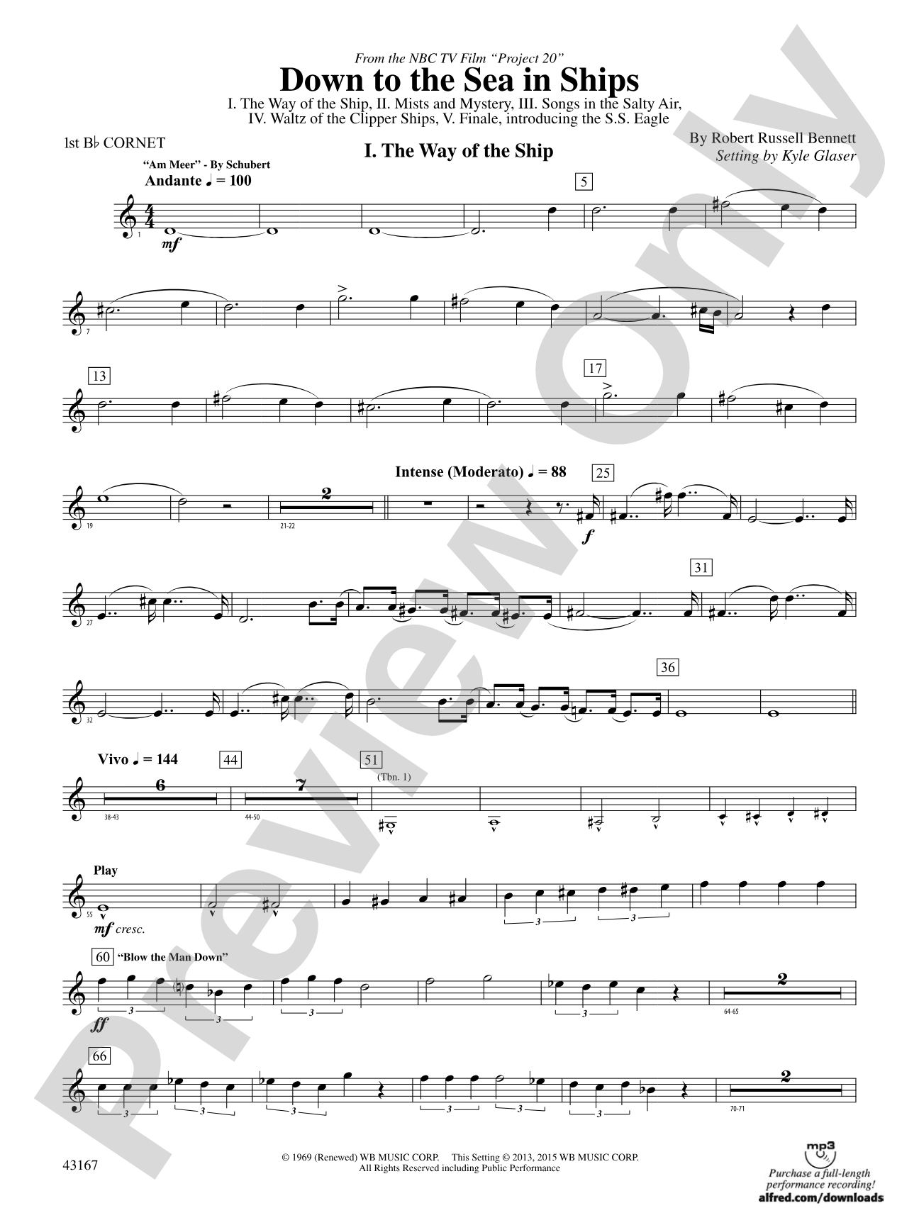 Down to the Sea in Ships (from the NBC TV Film Project 20): 1st B-flat Cornet