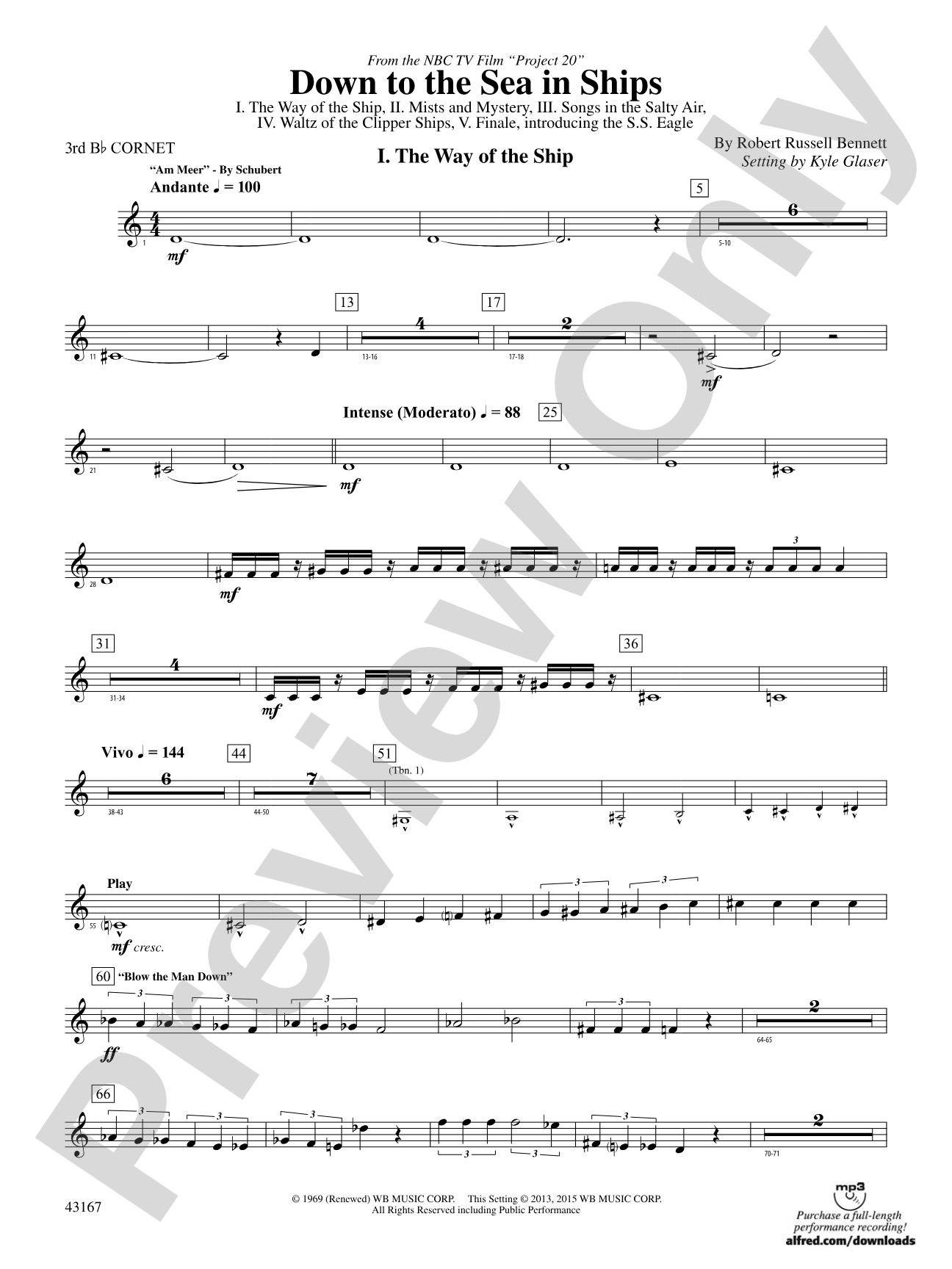 Down to the Sea in Ships (from the NBC TV Film Project 20): 3rd B-flat Cornet