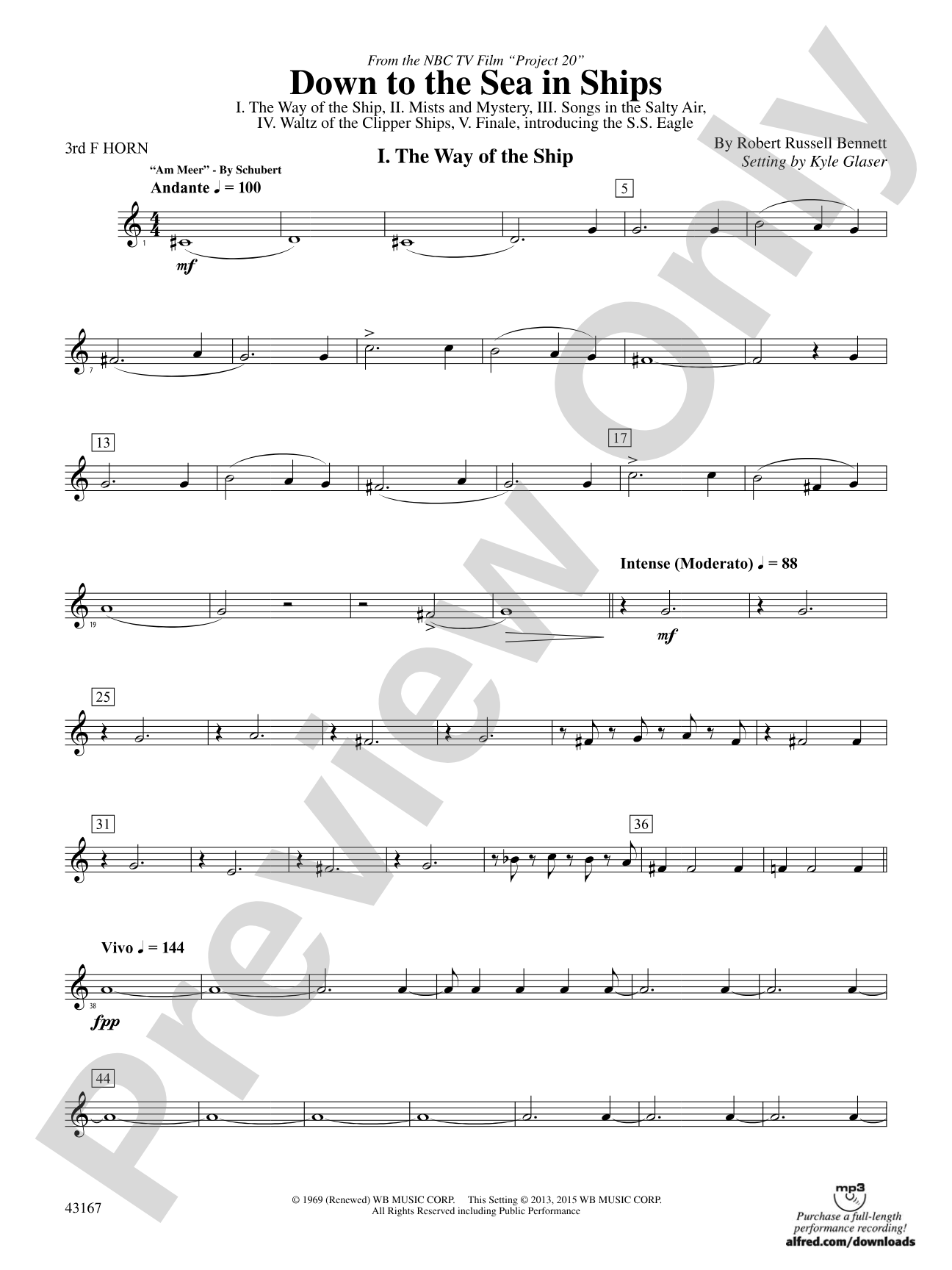 Down to the Sea in Ships (from the NBC TV Film Project 20): 3rd F Horn