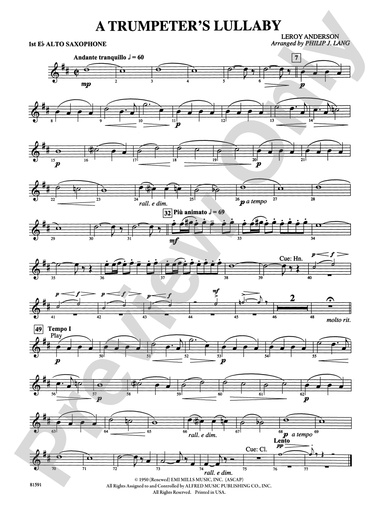 Trumpeter's Lullaby: E-flat Alto Saxophone