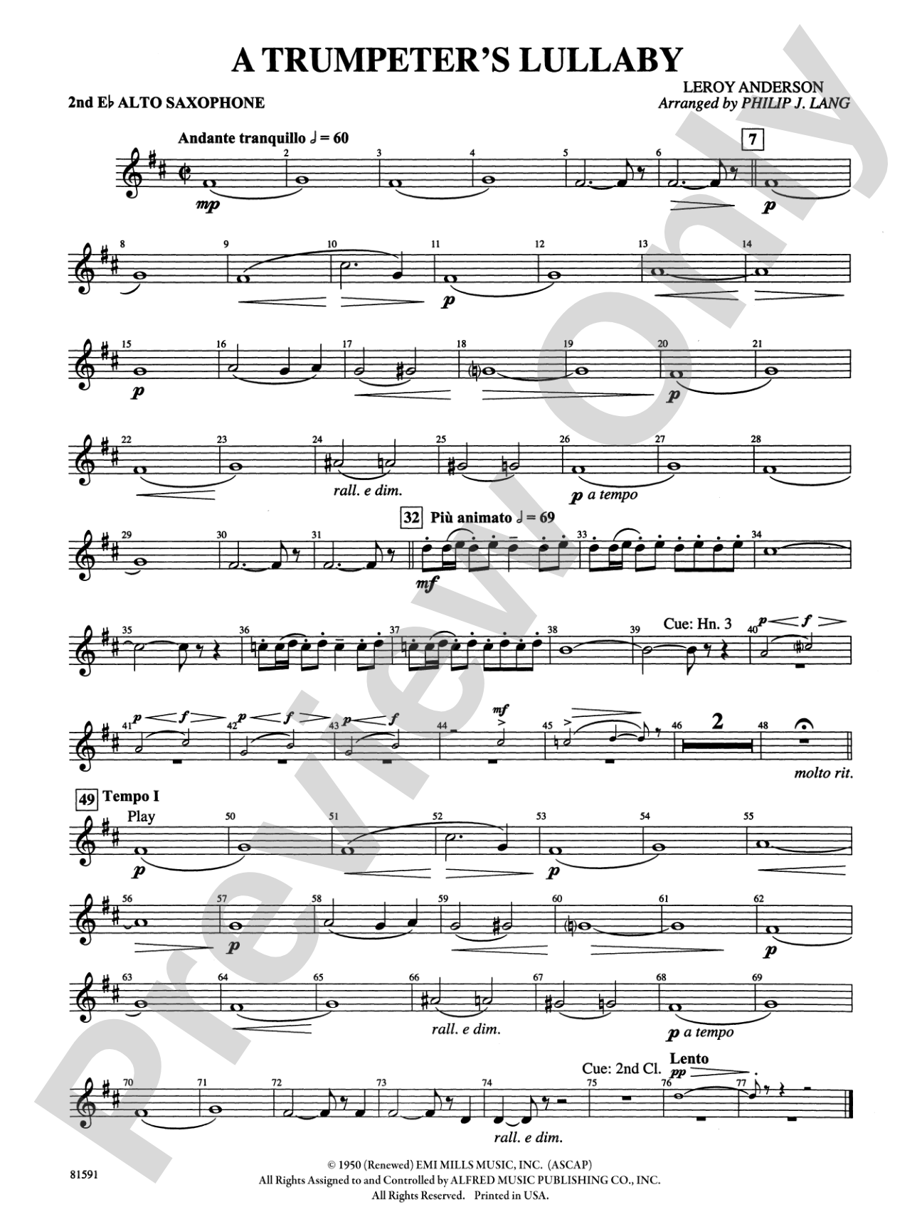 Trumpeter's Lullaby: 2nd E-flat Alto Saxophone