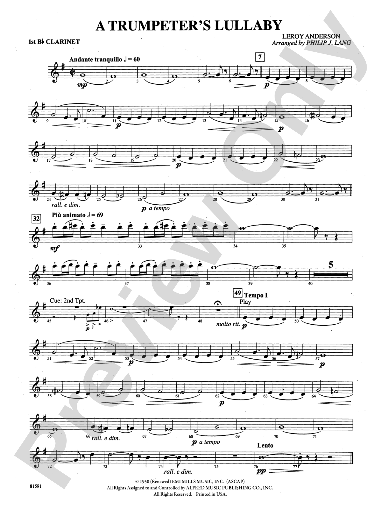 Trumpeter's Lullaby: 1st B-flat Clarinet