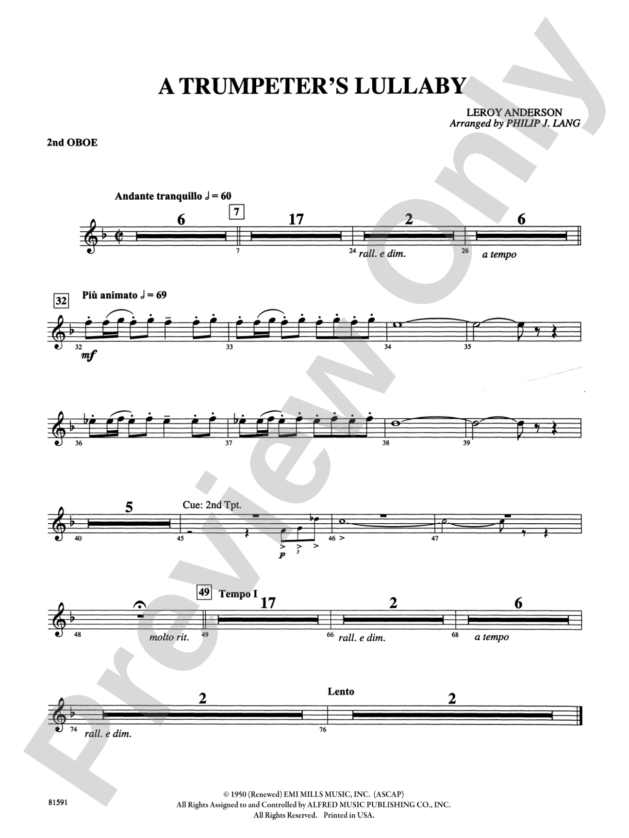 Trumpeter's Lullaby: 2nd Oboe