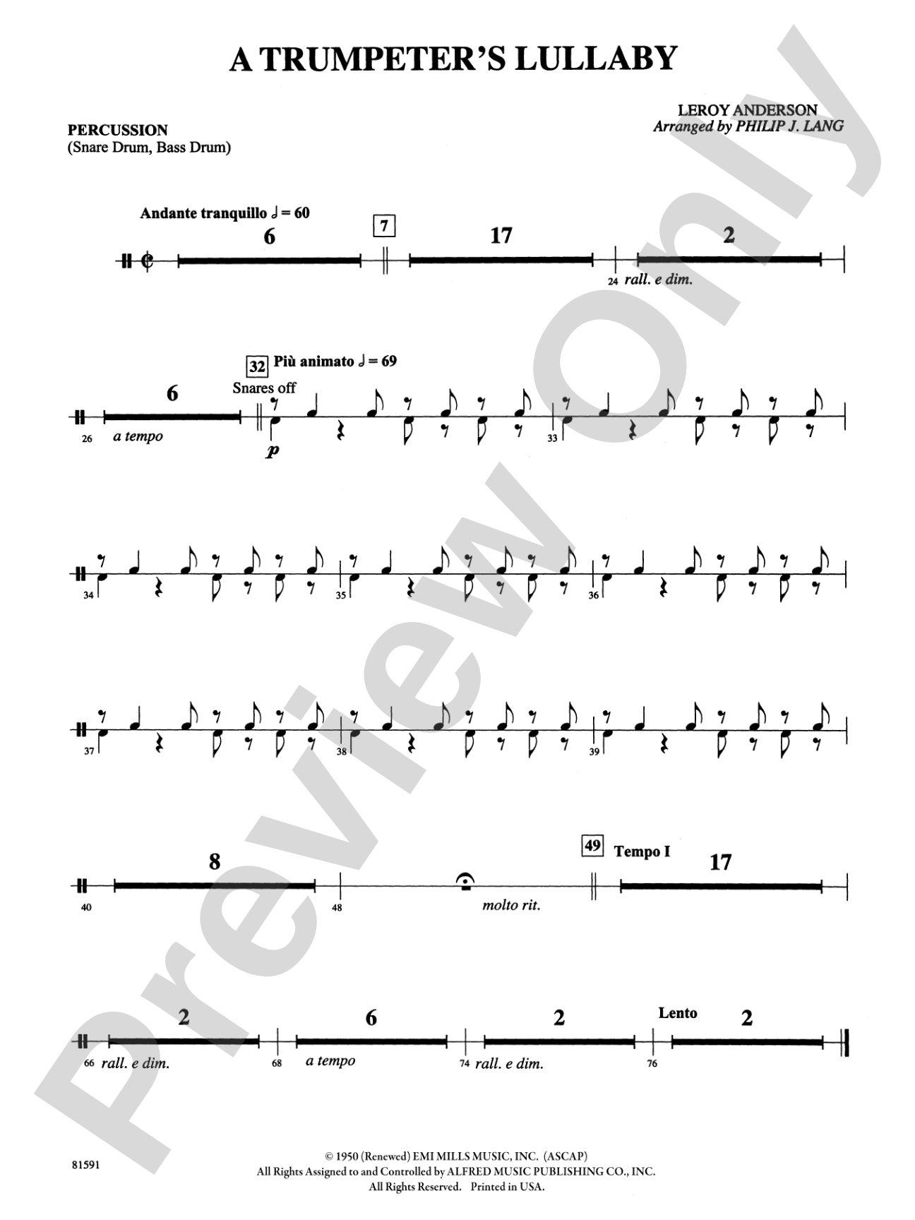 Trumpeter's Lullaby: 1st Percussion