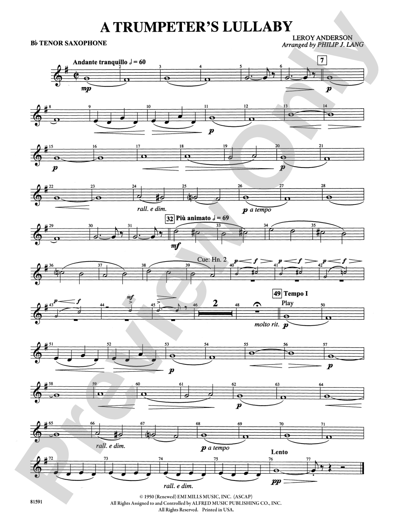 Trumpeter's Lullaby: B-flat Tenor Saxophone