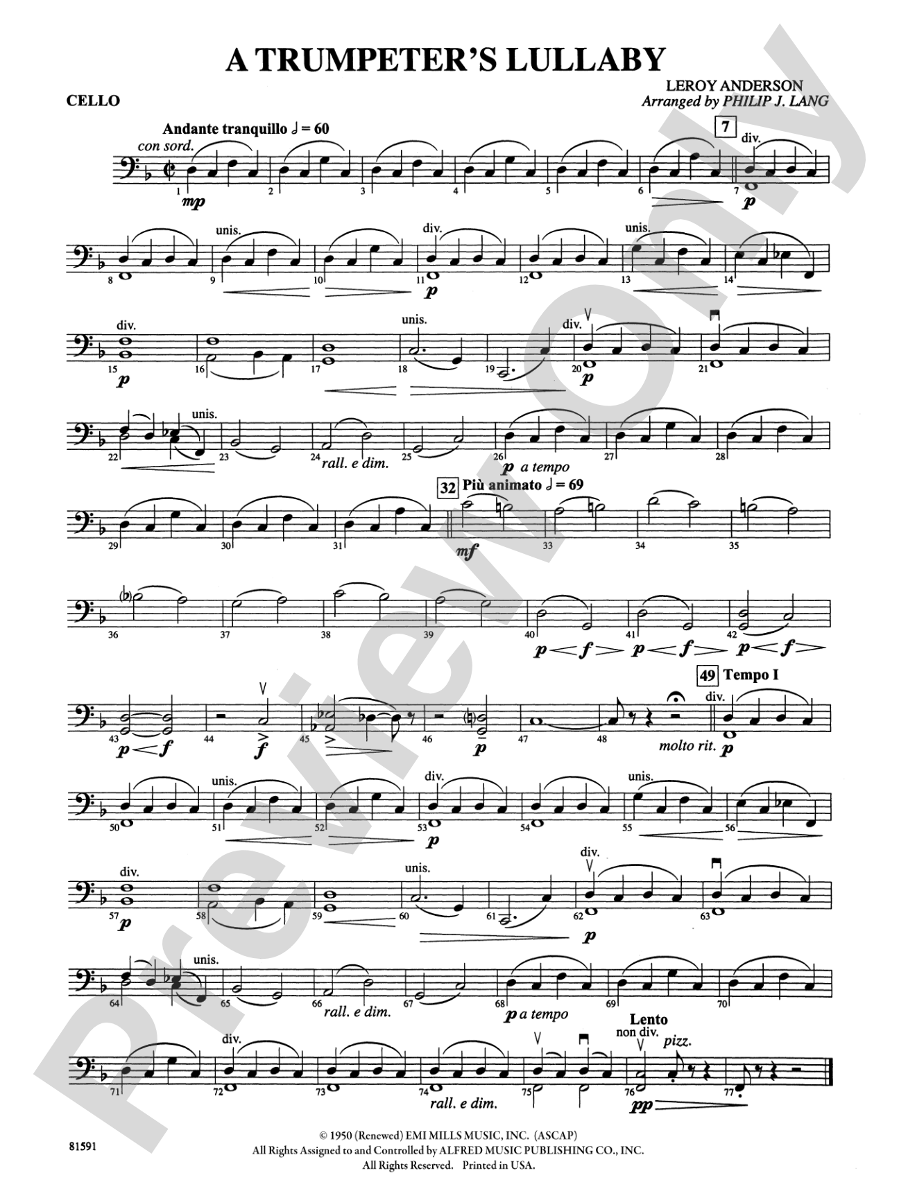 Trumpeter's Lullaby: Cello