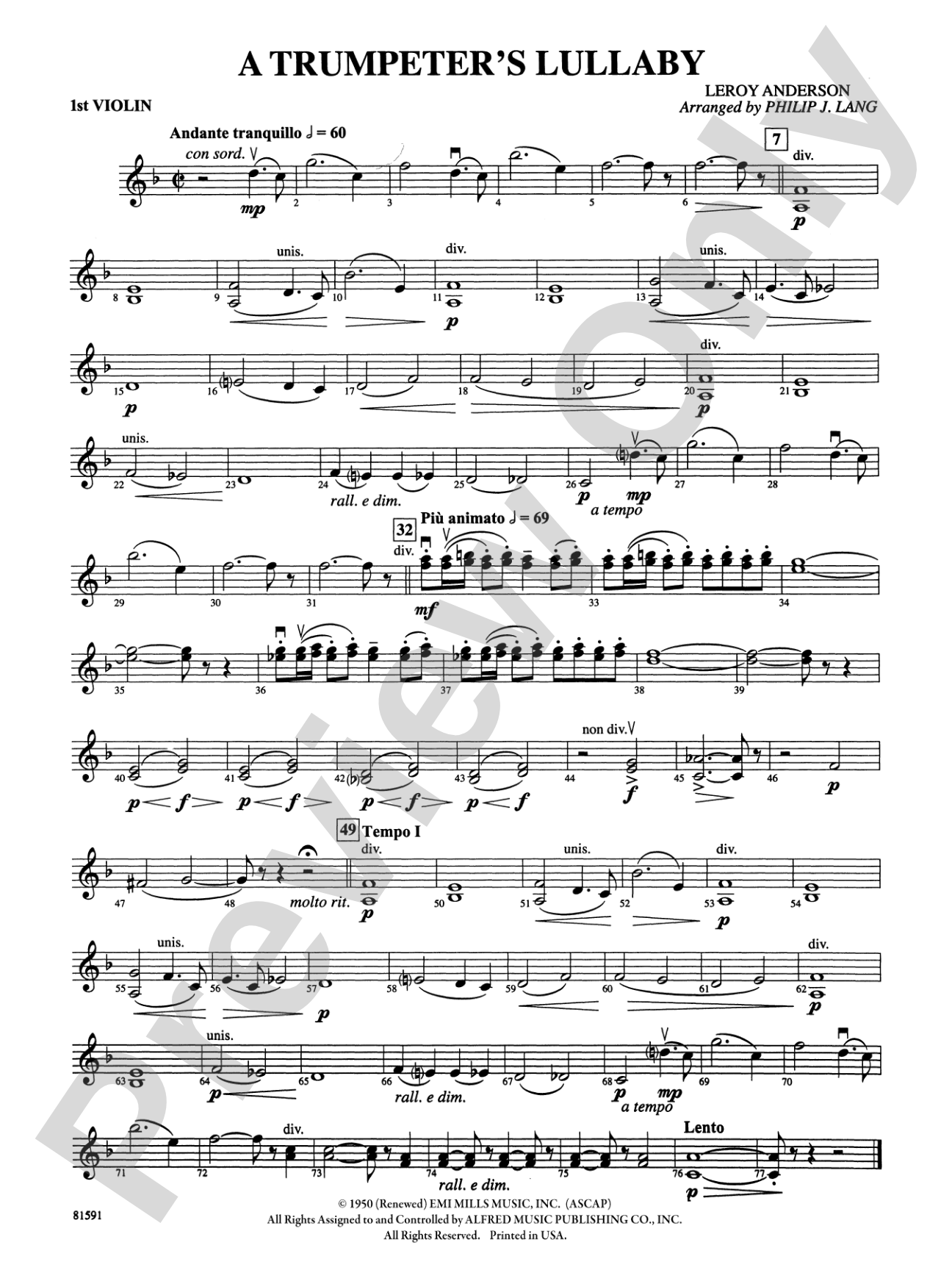 Trumpeter's Lullaby: 1st Violin