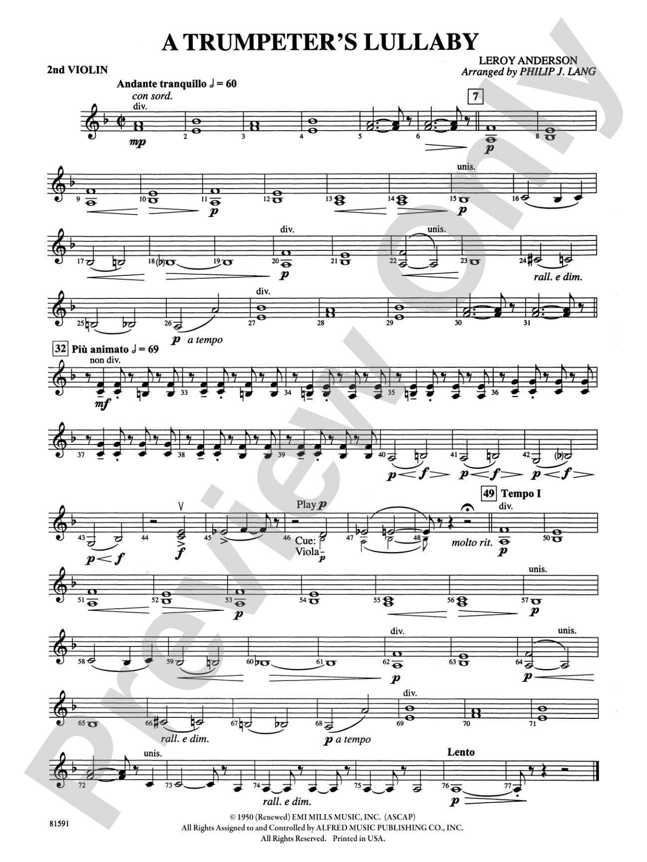 Trumpeter's Lullaby: 2nd Violin