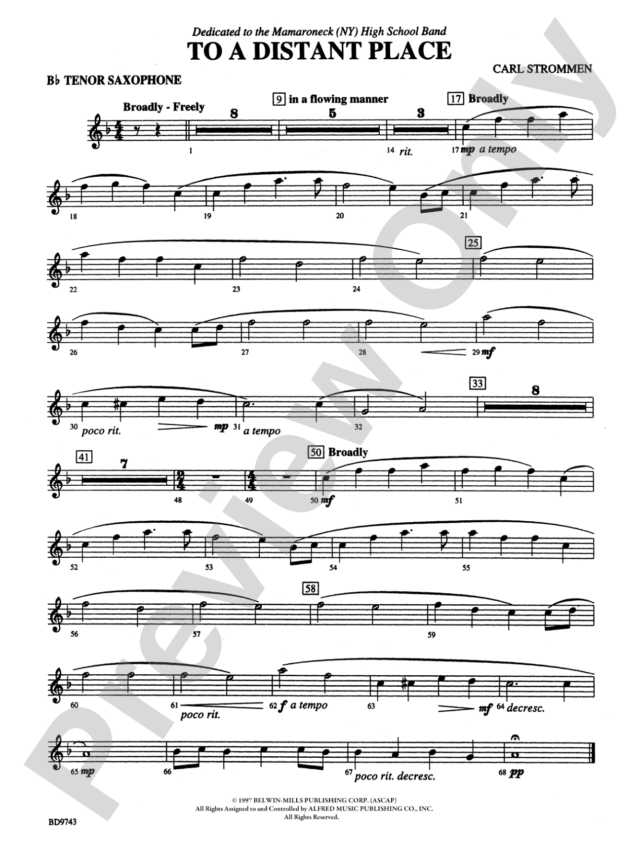 To a Distant Place: B-flat Tenor Saxophone