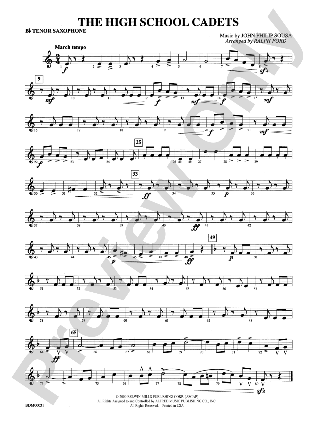The High School Cadets: B-flat Tenor Saxophone