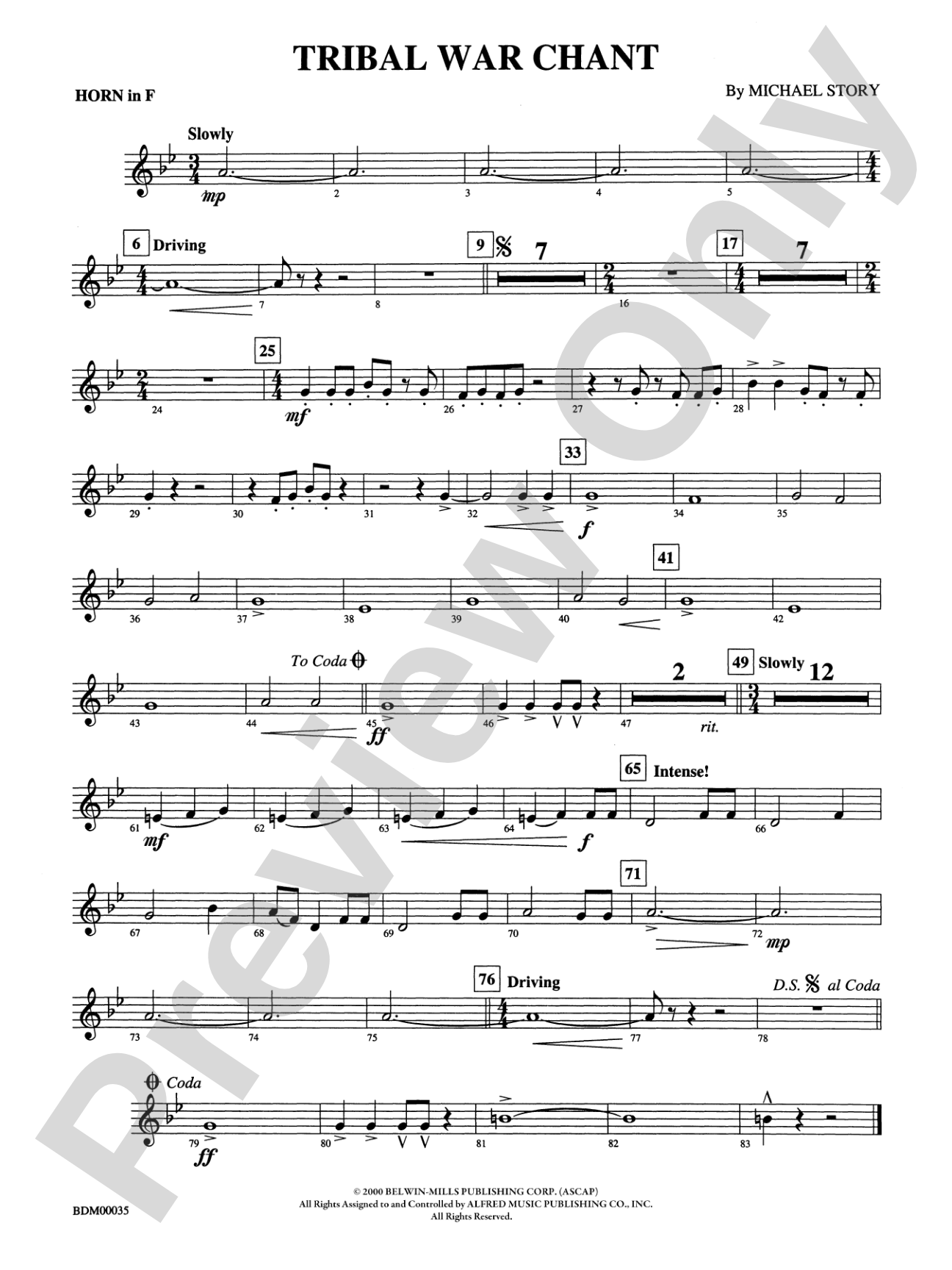Tribal War Chant: 1st F Horn
