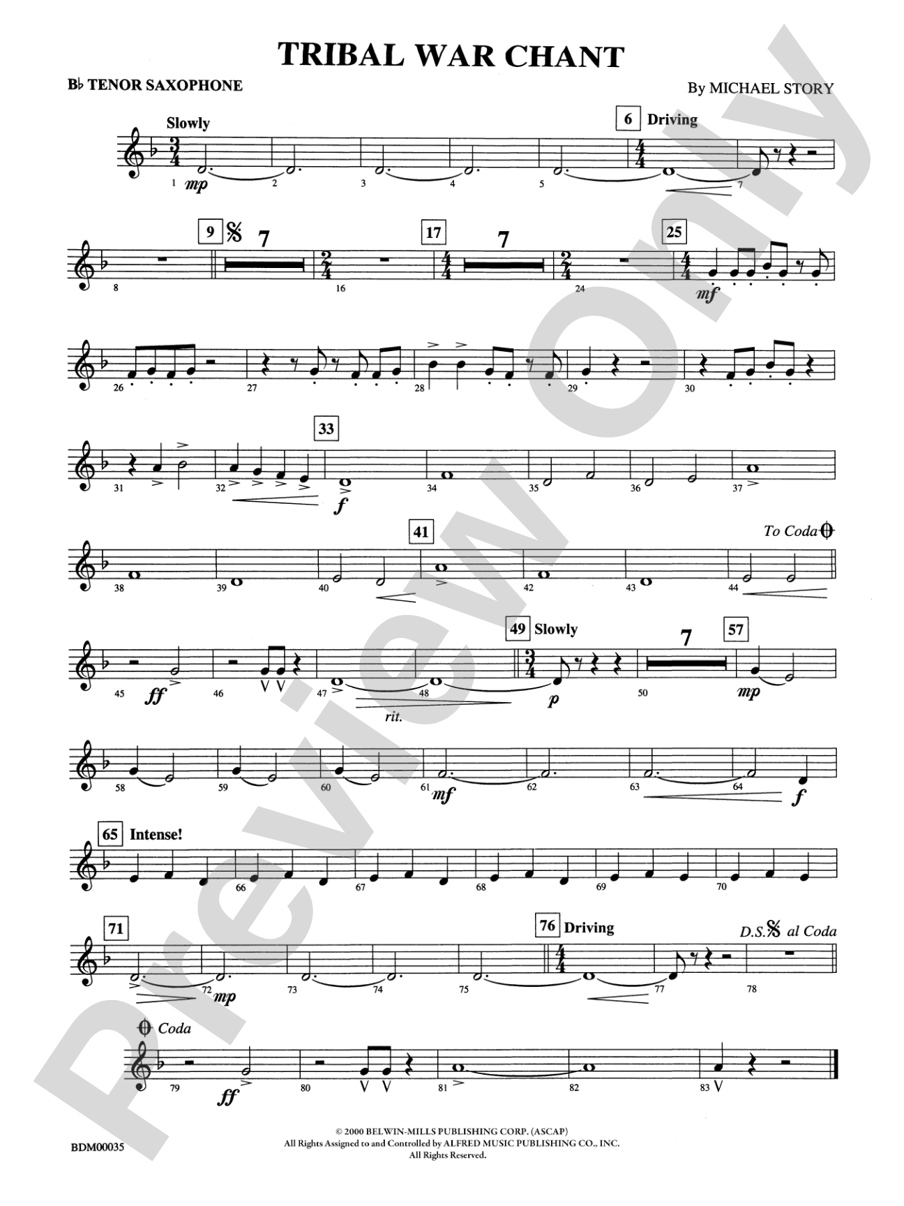 Tribal War Chant: B-flat Tenor Saxophone