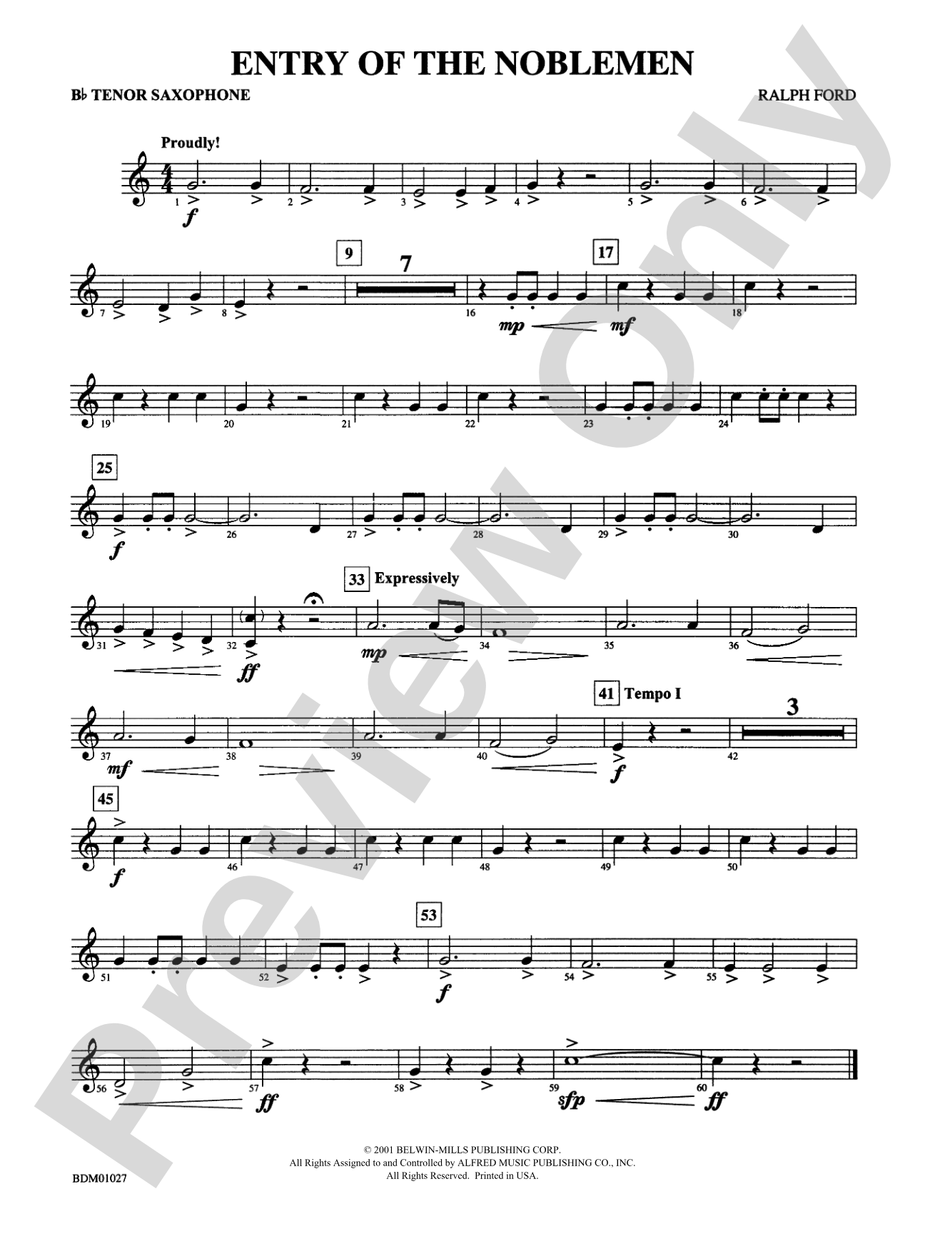 Entry of the Noblemen: B-flat Tenor Saxophone