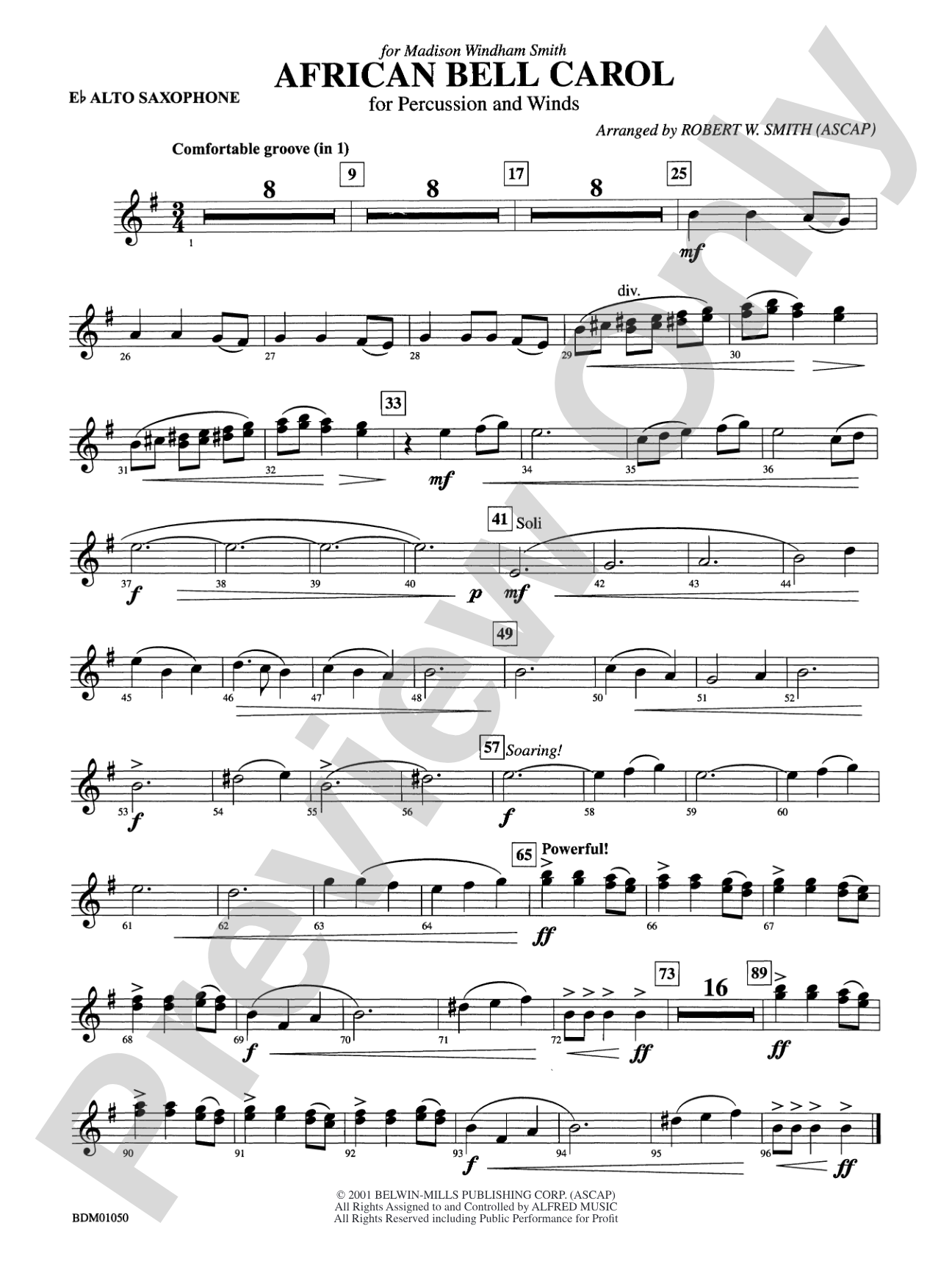 African Bell Carol (for Percussion and Winds): E-flat Alto Saxophone