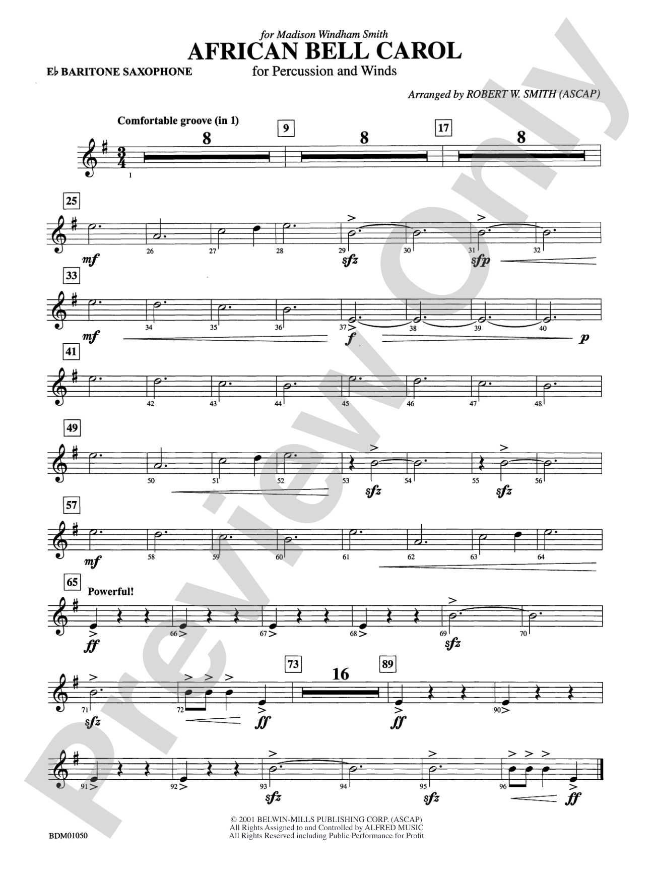 African Bell Carol (for Percussion and Winds): E-flat Baritone Saxophone