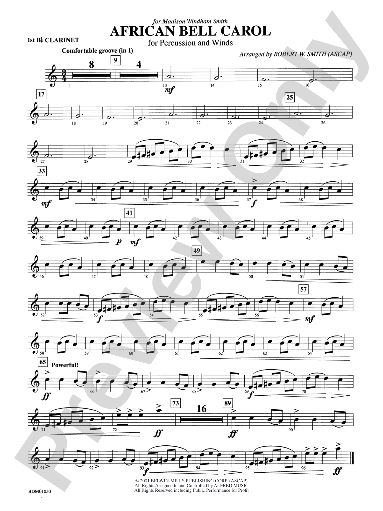 African Bell Carol (for Percussion and Winds): 1st B-flat Clarinet