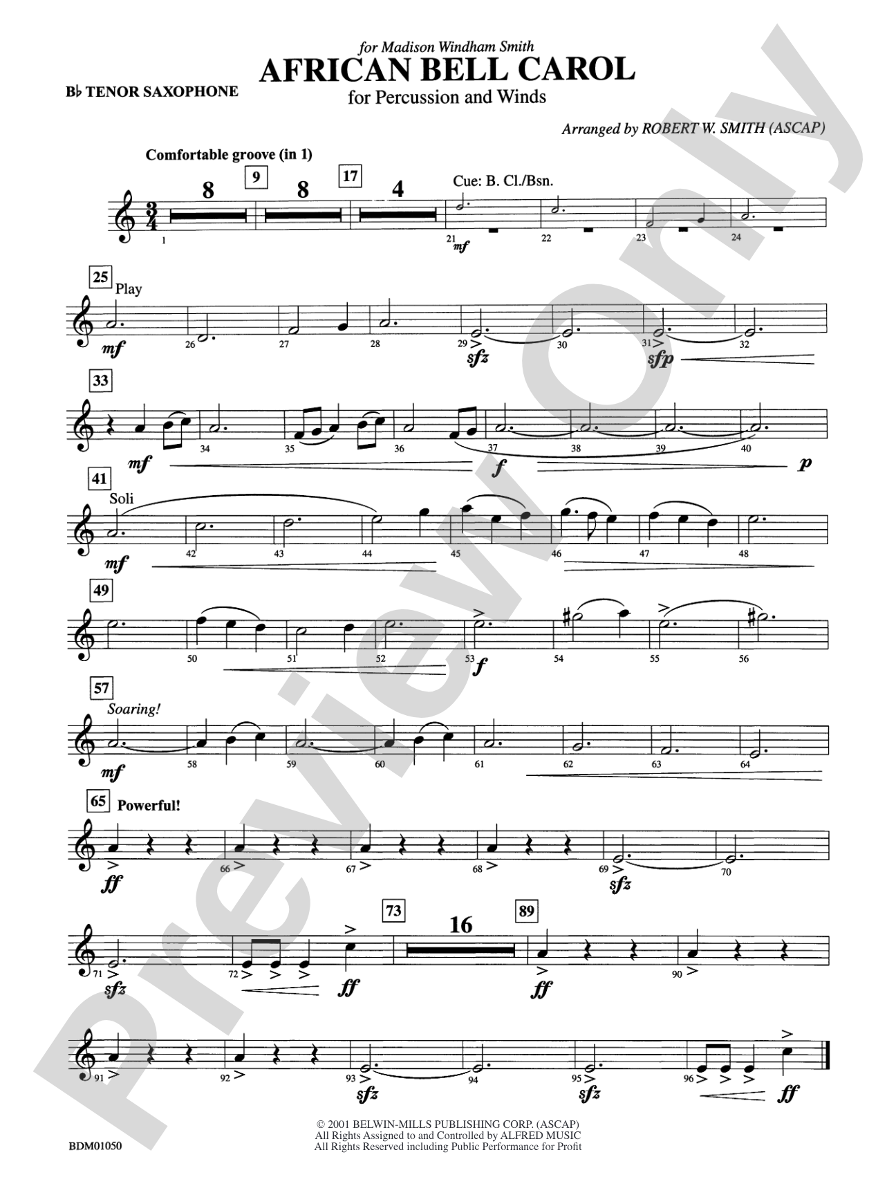 African Bell Carol (for Percussion and Winds): B-flat Tenor Saxophone