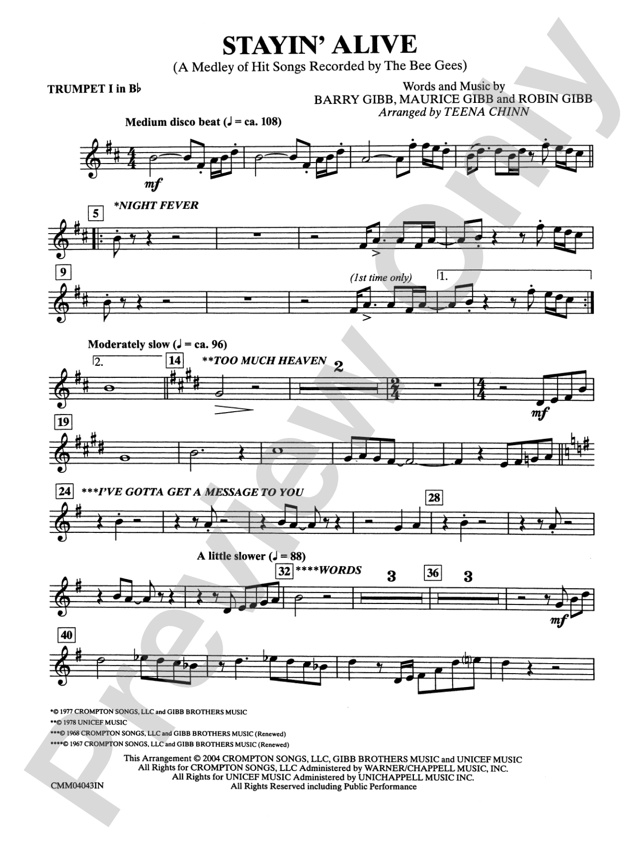 Stayin' Alive: 1st B-flat Trumpet