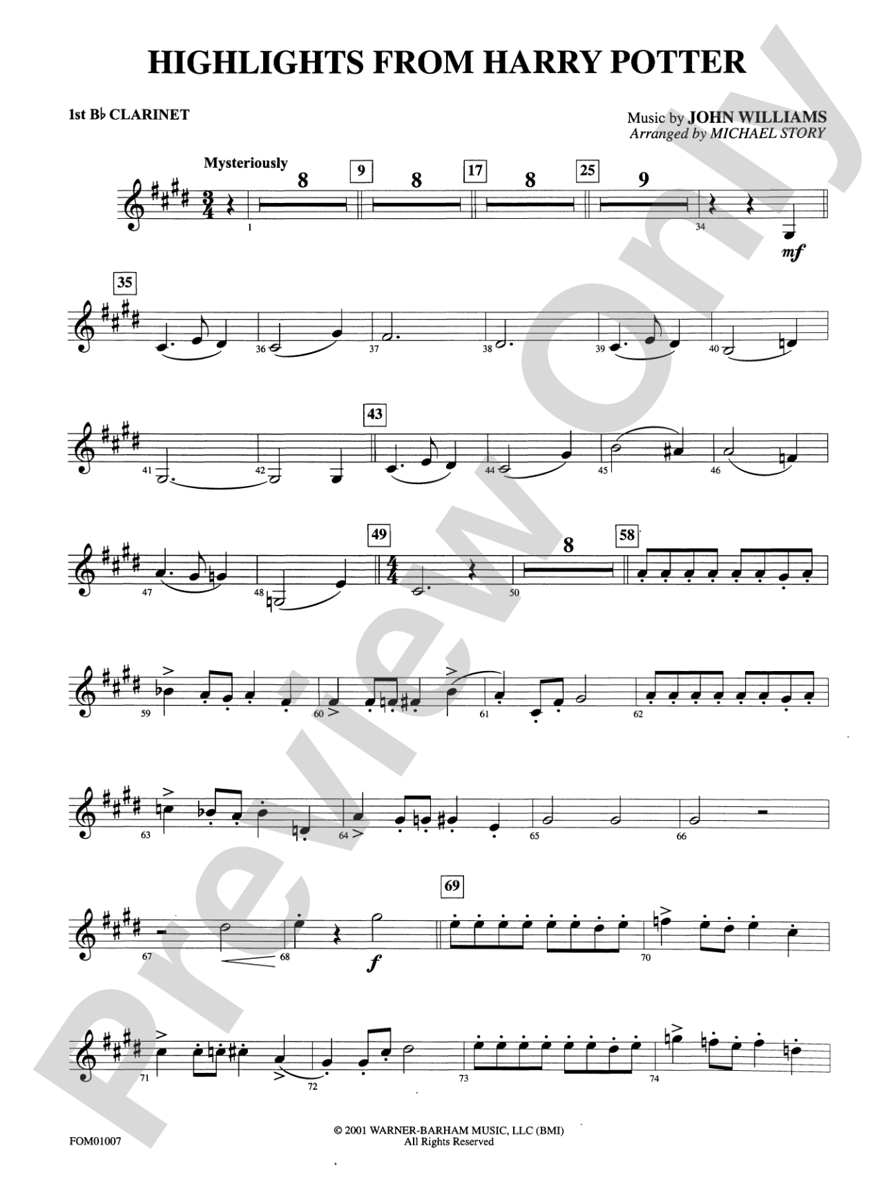 Harry Potter, Highlights from: 1st B-flat Clarinet