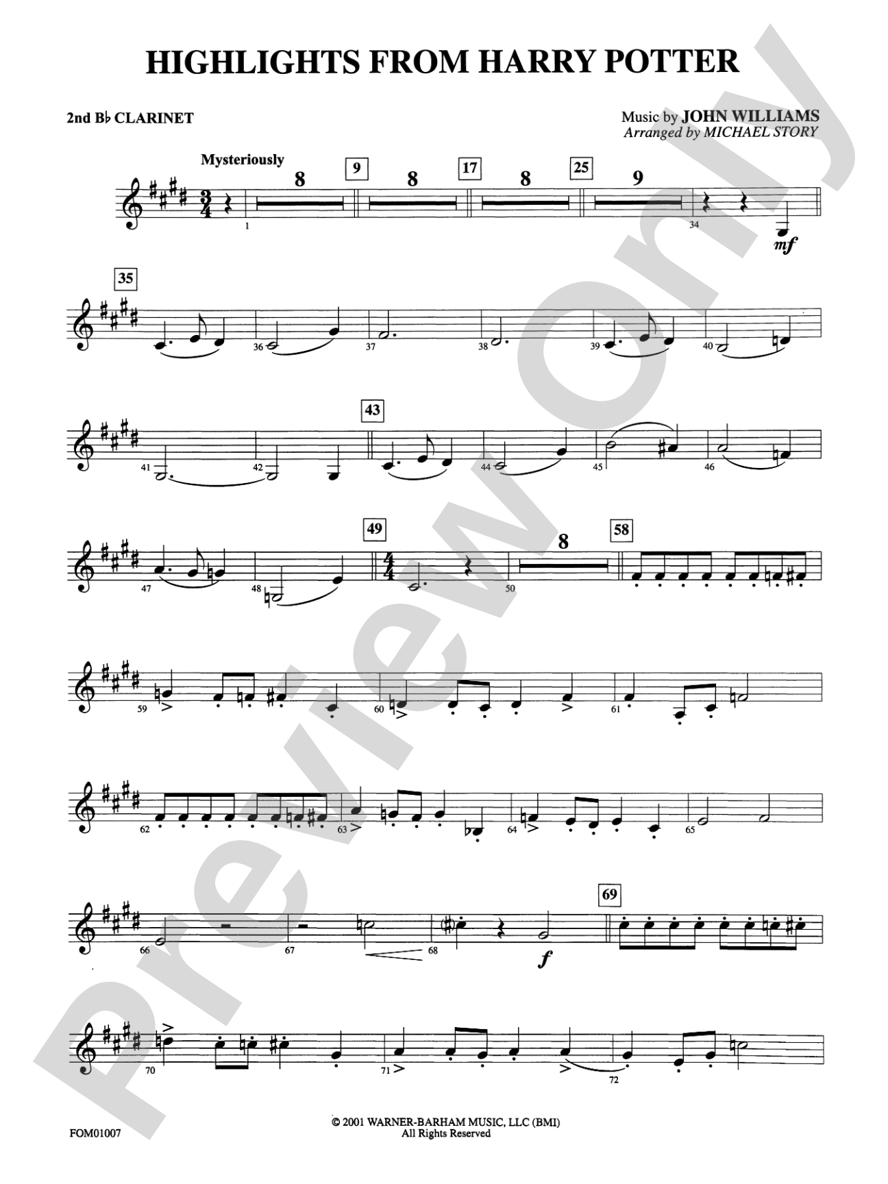 Harry Potter, Highlights from: 2nd B-flat Clarinet