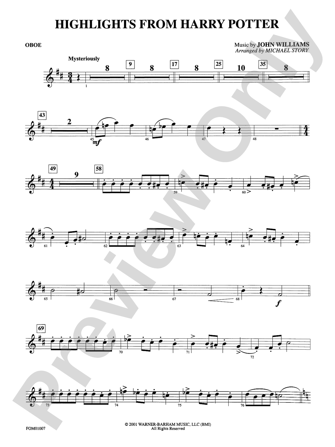 Harry Potter, Highlights from: Oboe