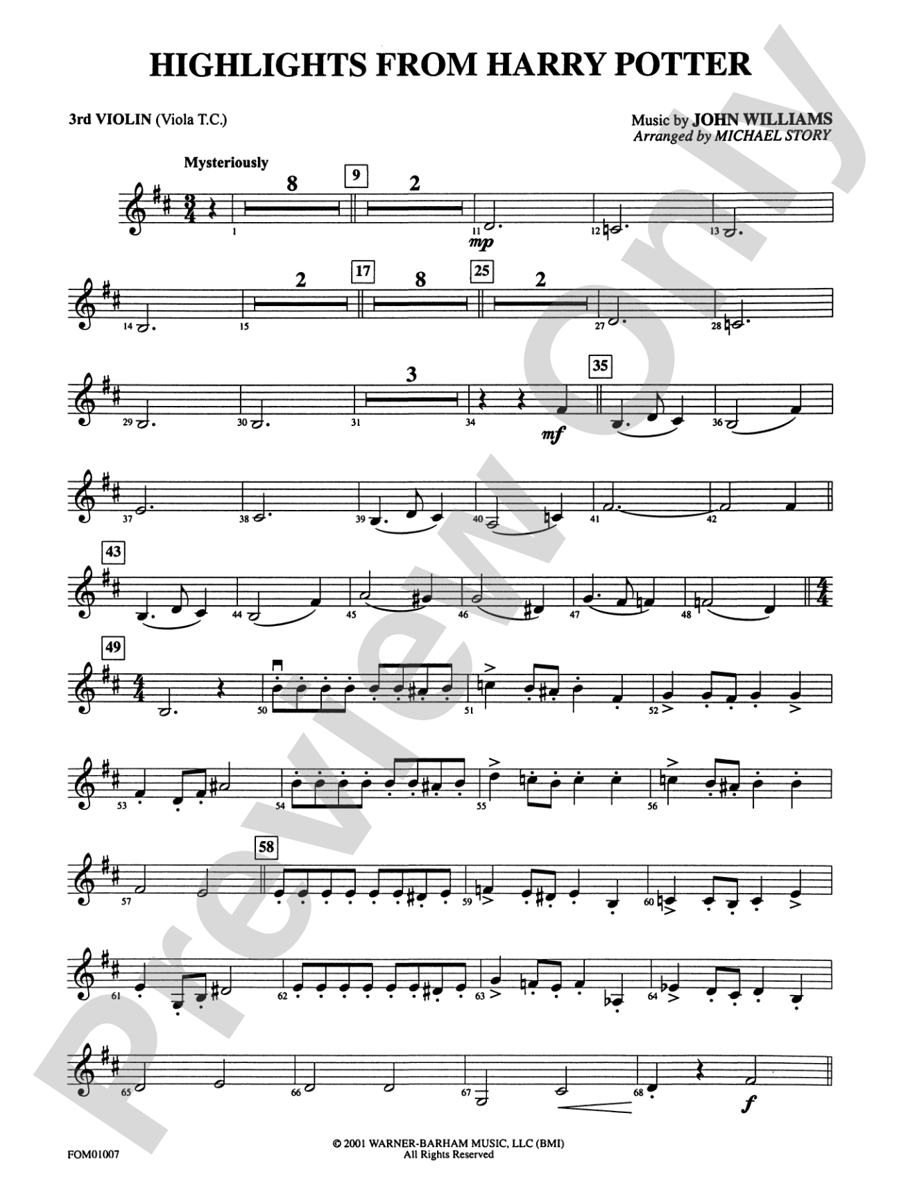 Harry Potter, Highlights from: 3rd Violin (Viola [TC])
