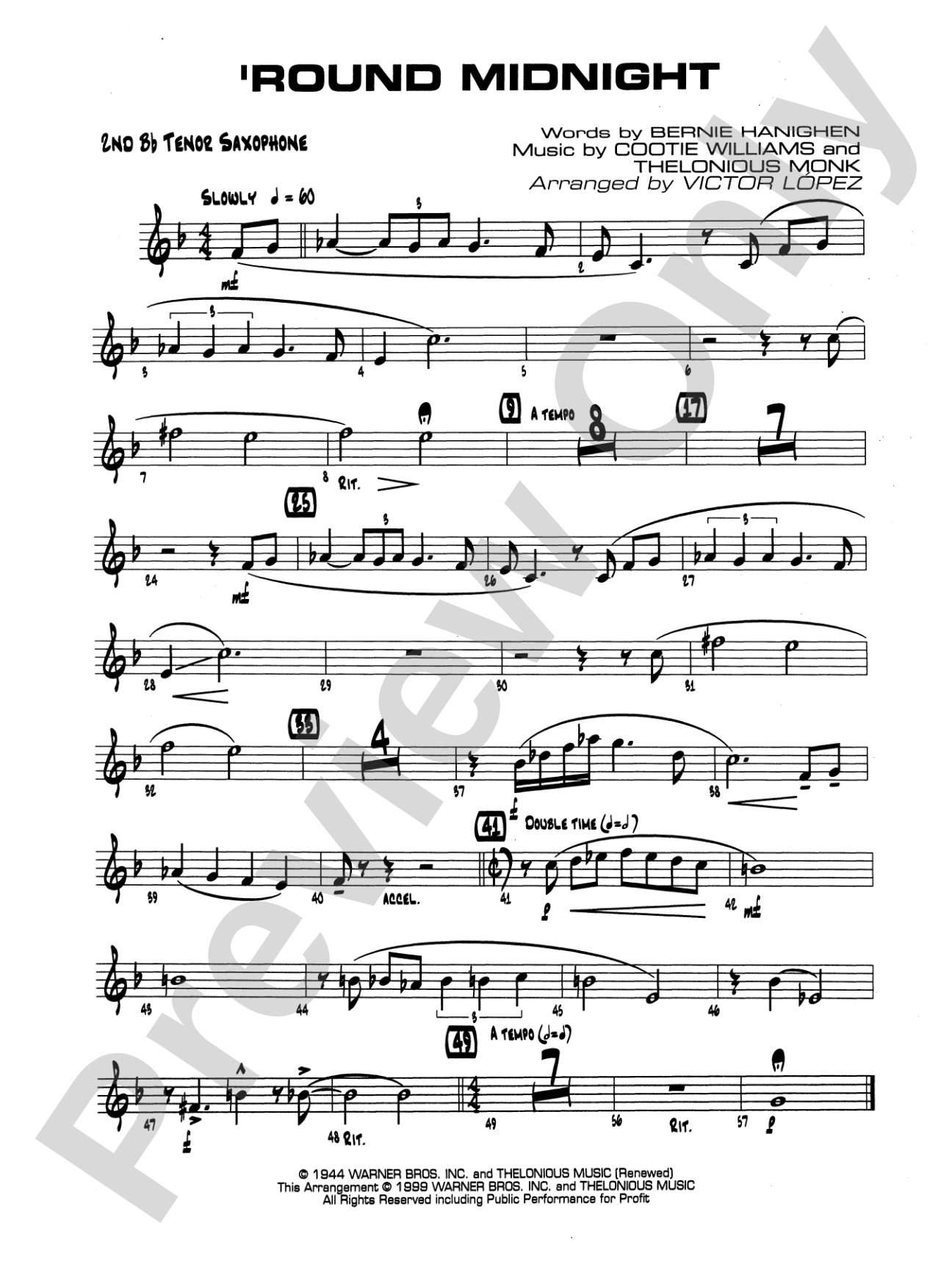 'Round Midnight: 2nd B-flat Tenor Saxophone