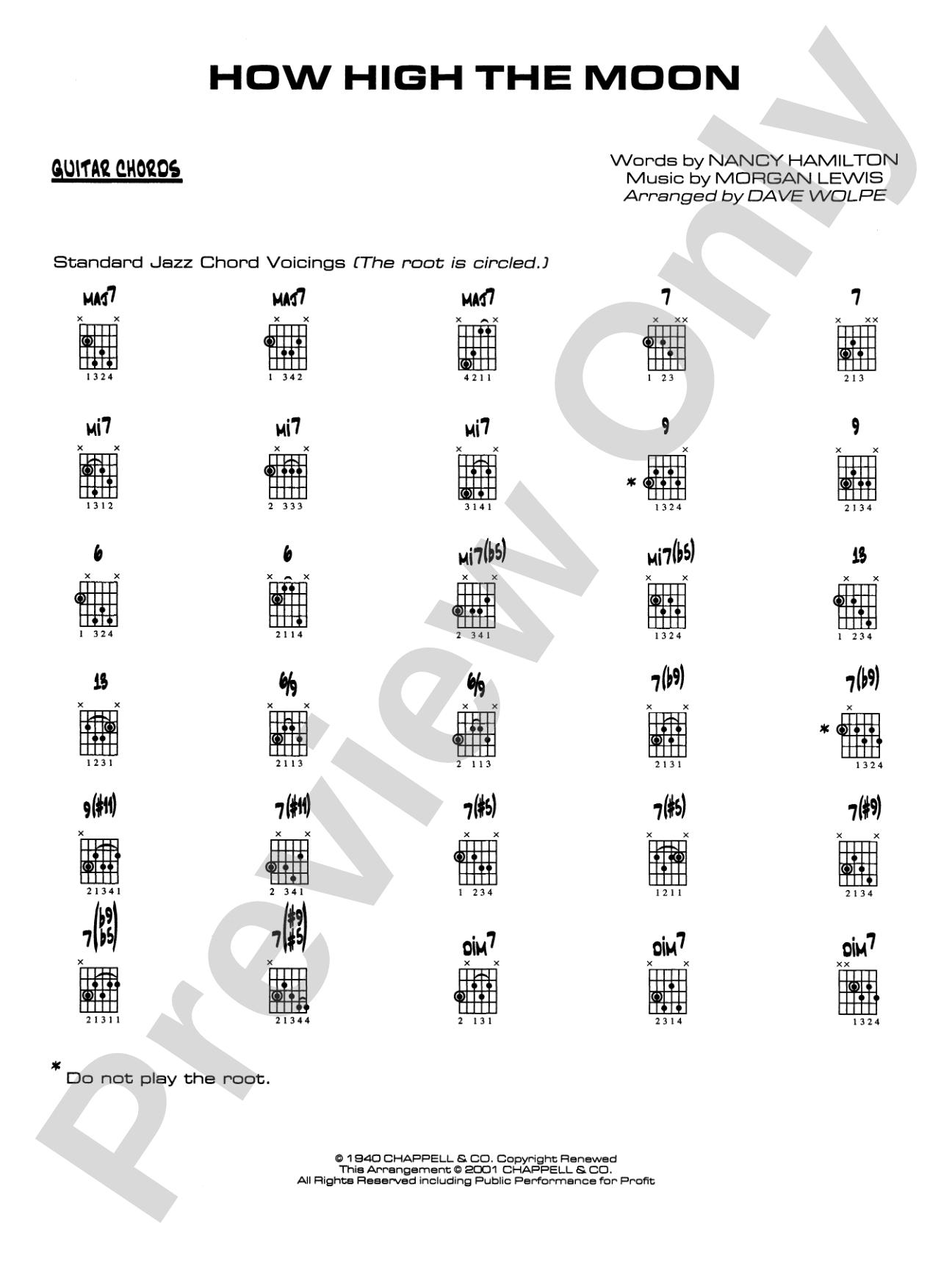 How High the Moon: Guitar Chords