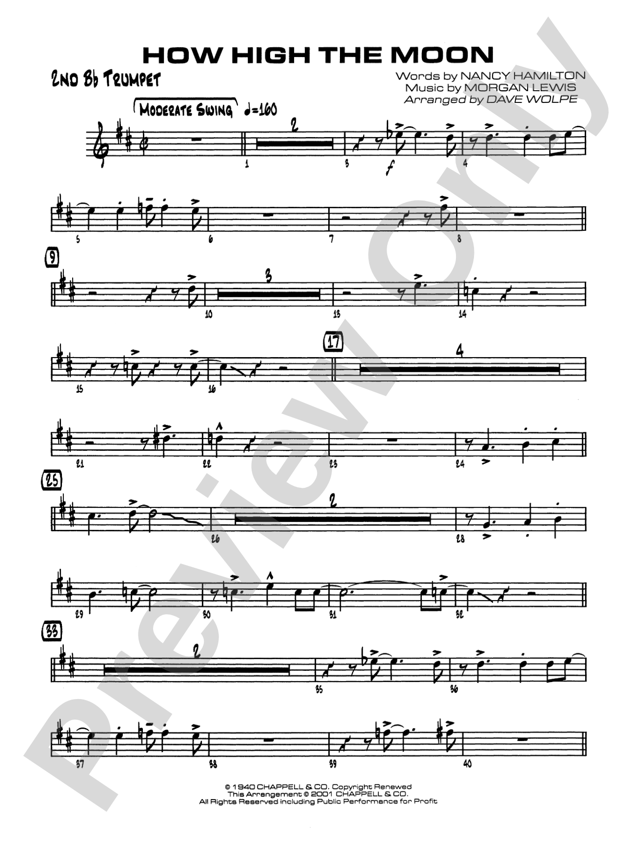 How High the Moon: 2nd B-flat Trumpet