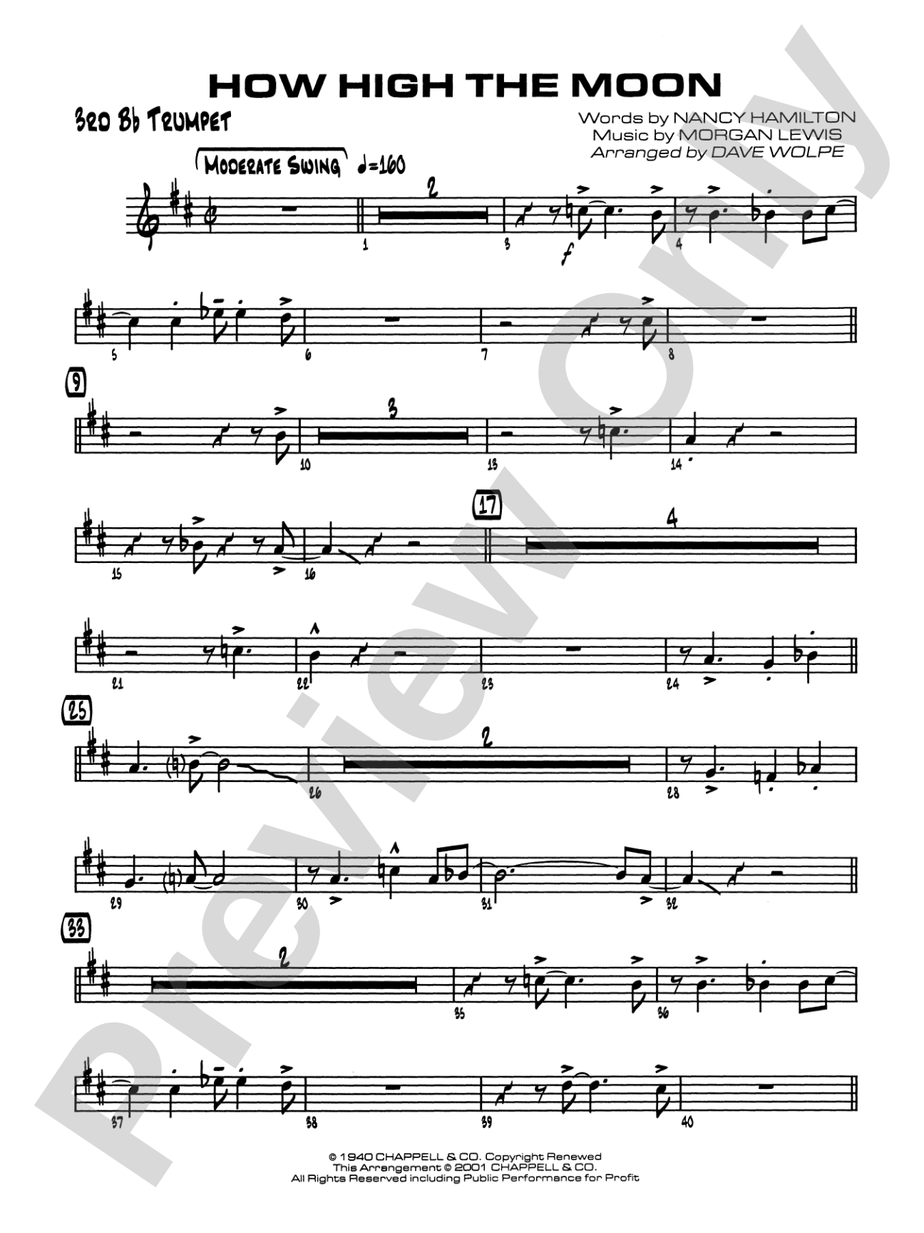 How High the Moon: 3rd B-flat Trumpet