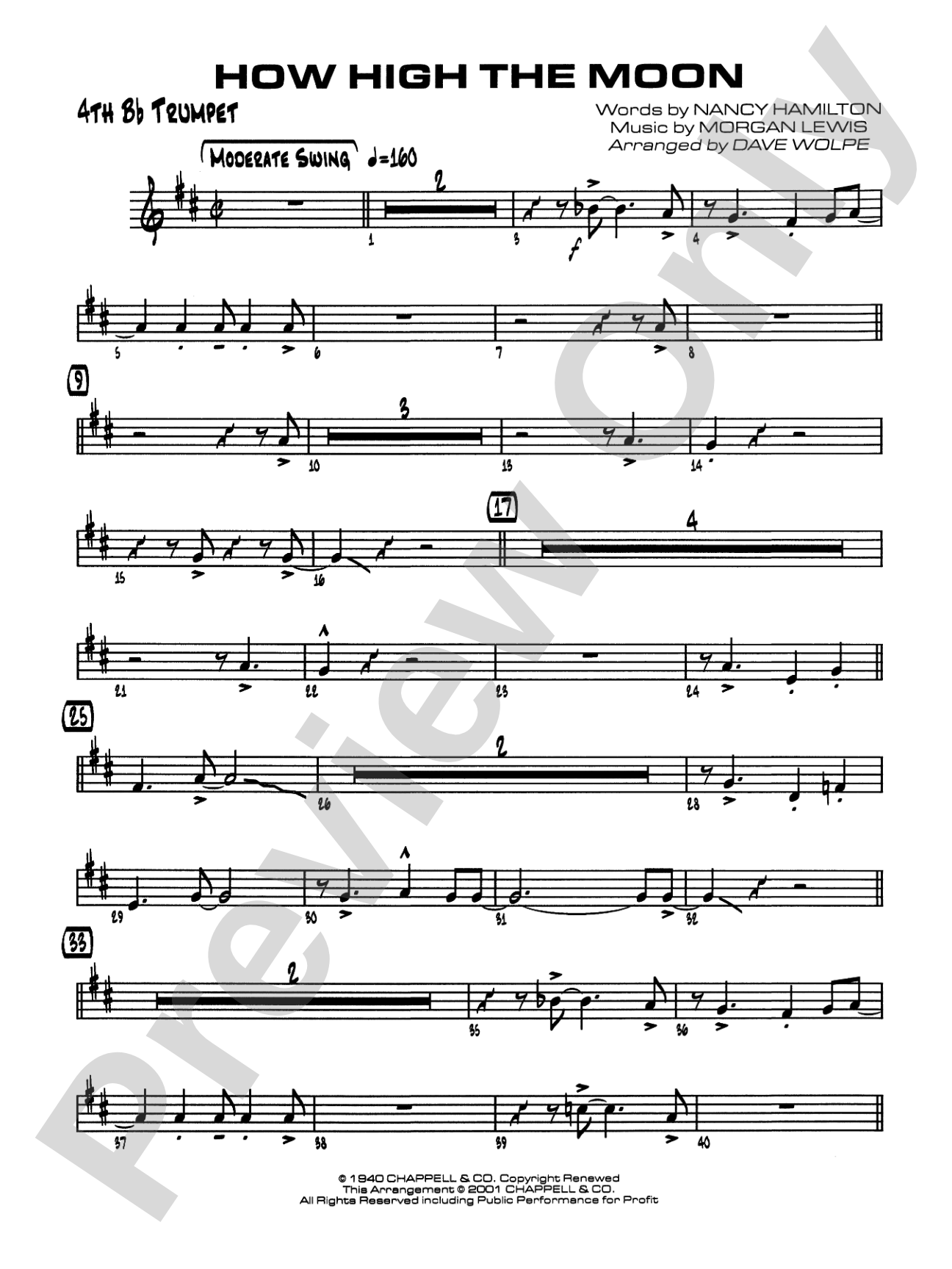 How High the Moon: 4th B-flat Trumpet