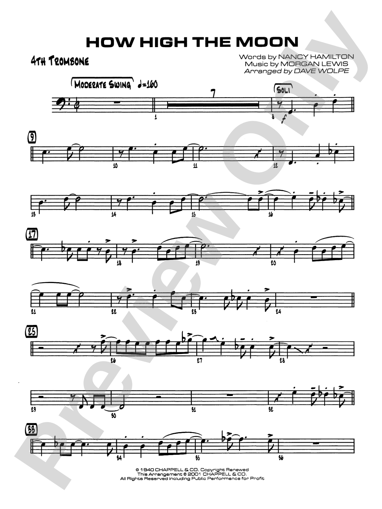 How High the Moon: 4th Trombone