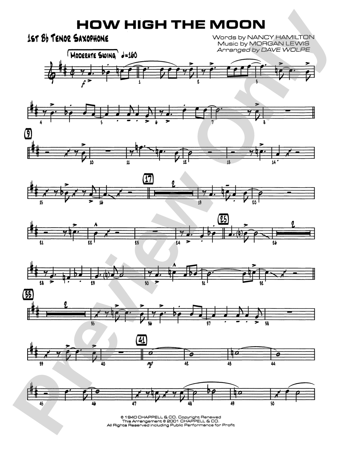 How High the Moon: B-flat Tenor Saxophone