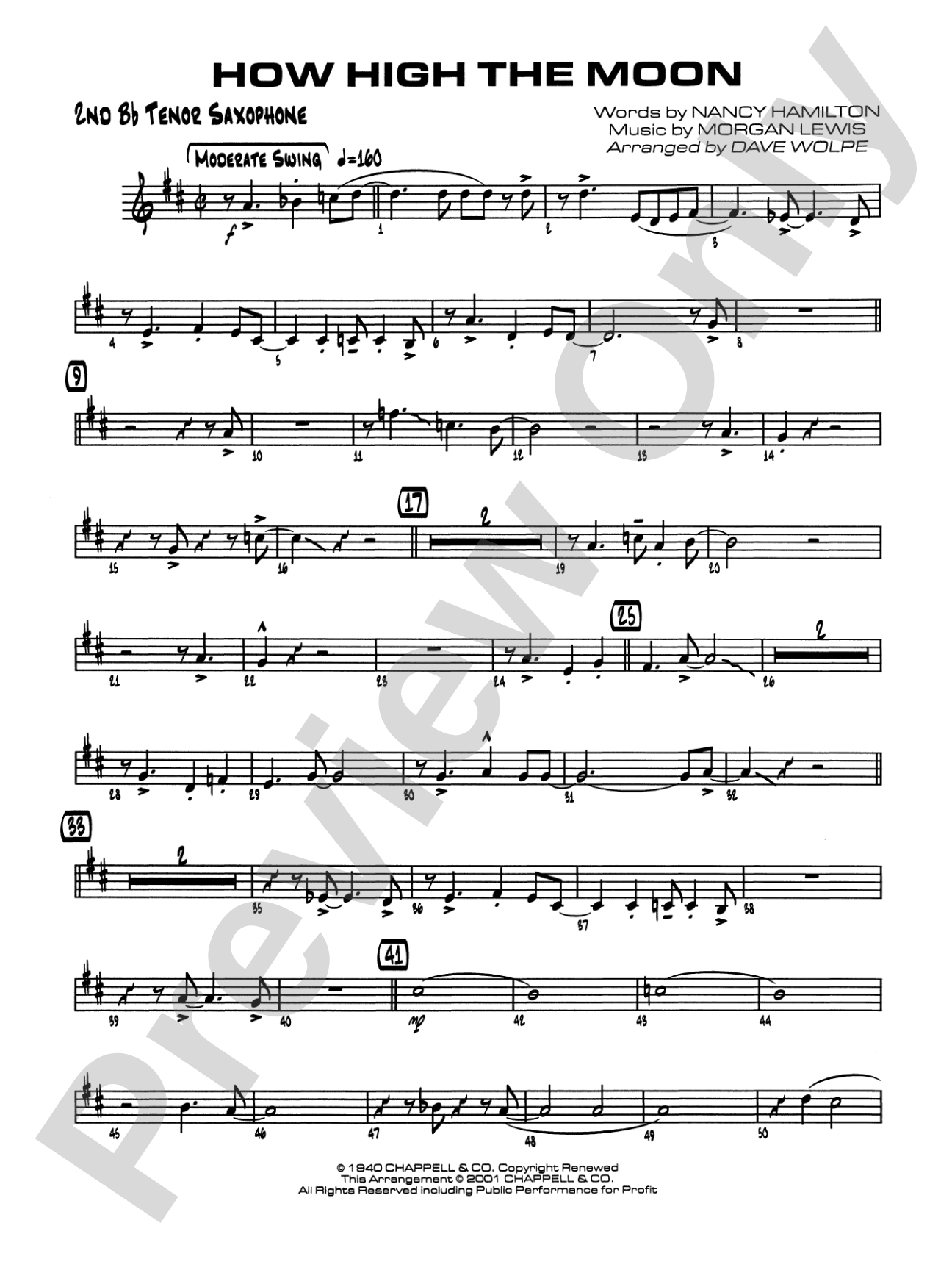 How High the Moon: 2nd B-flat Tenor Saxophone