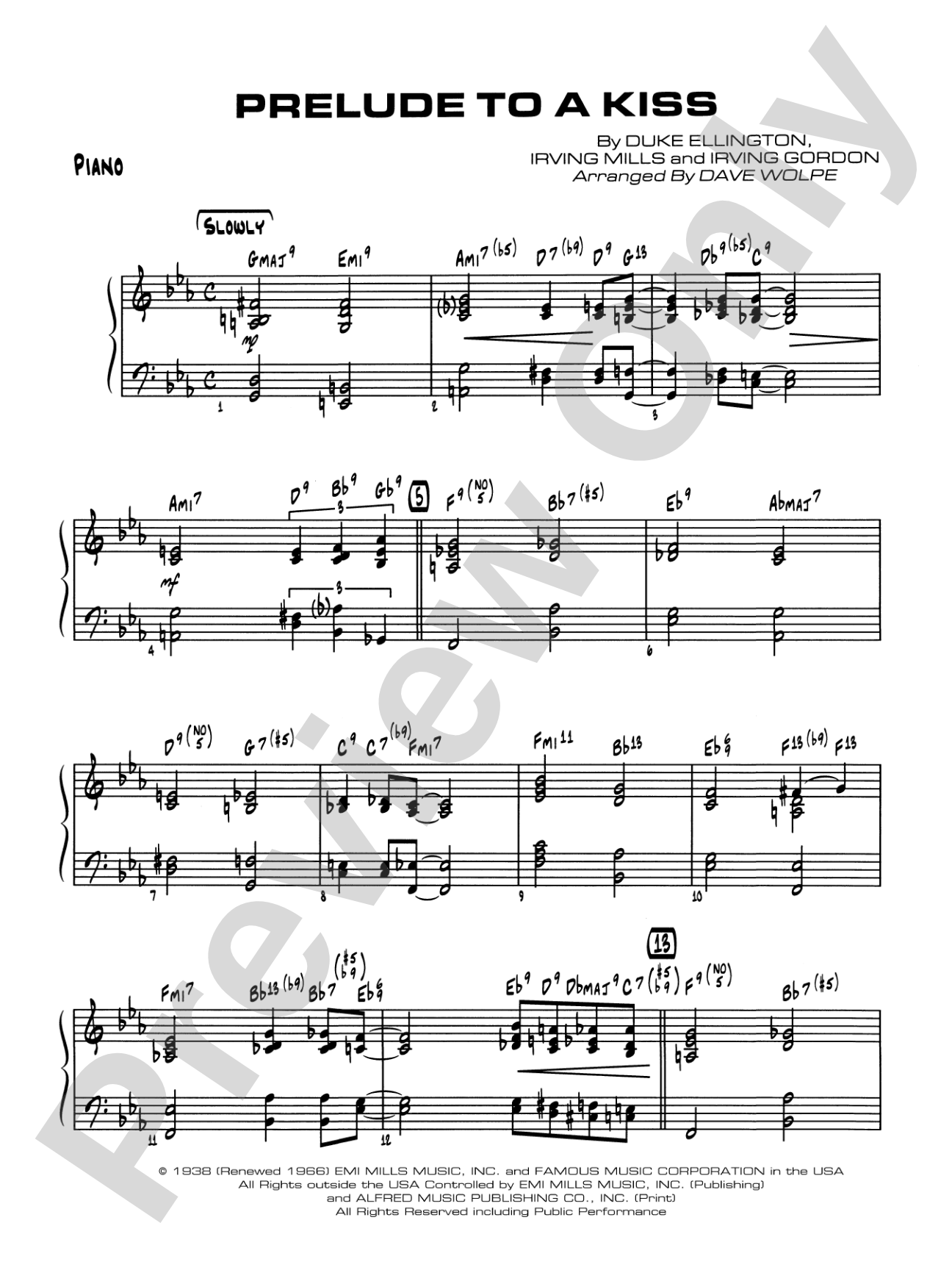 Prelude to a Kiss: Piano Accompaniment