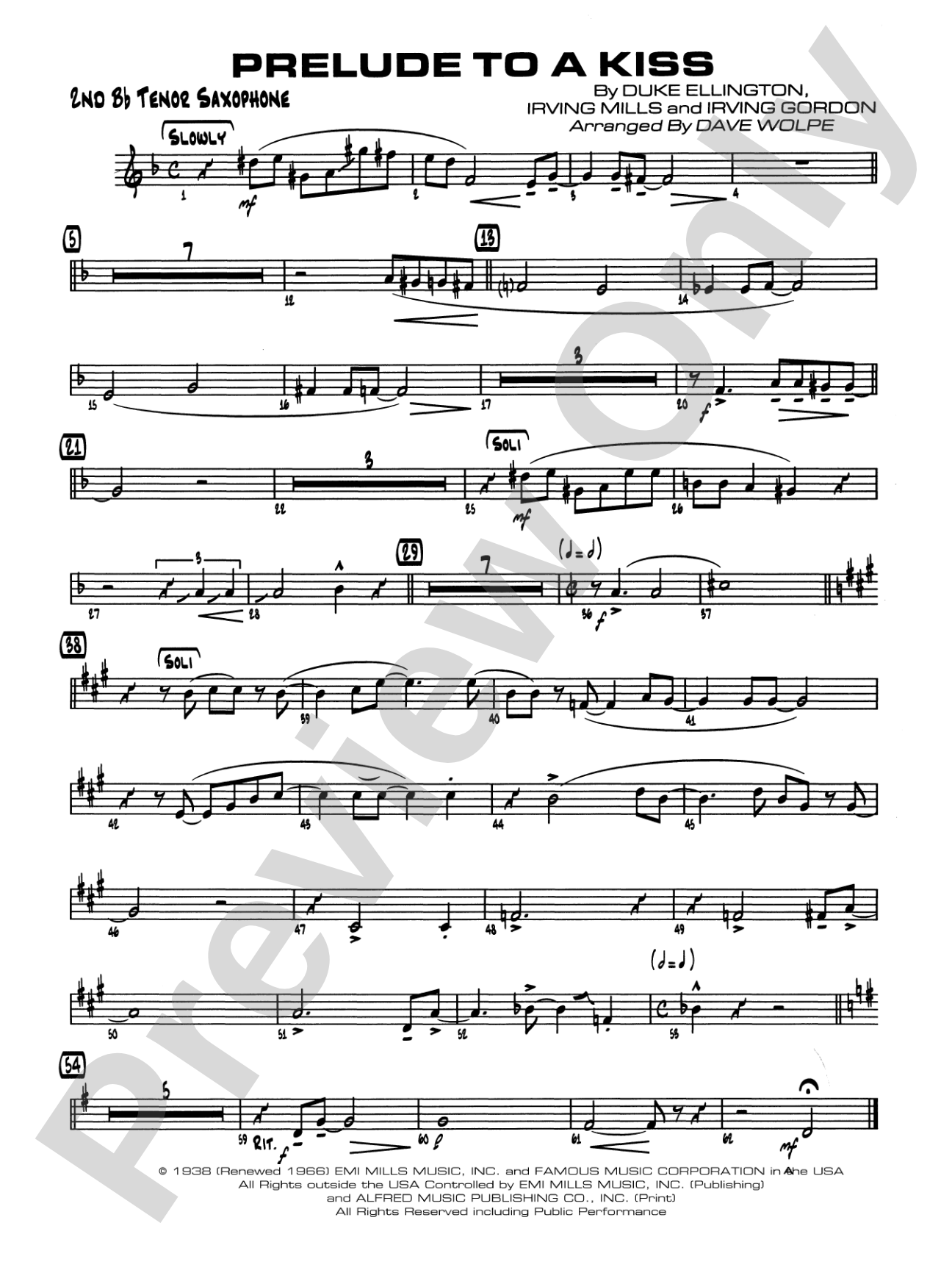 Prelude to a Kiss: 2nd B-flat Tenor Saxophone