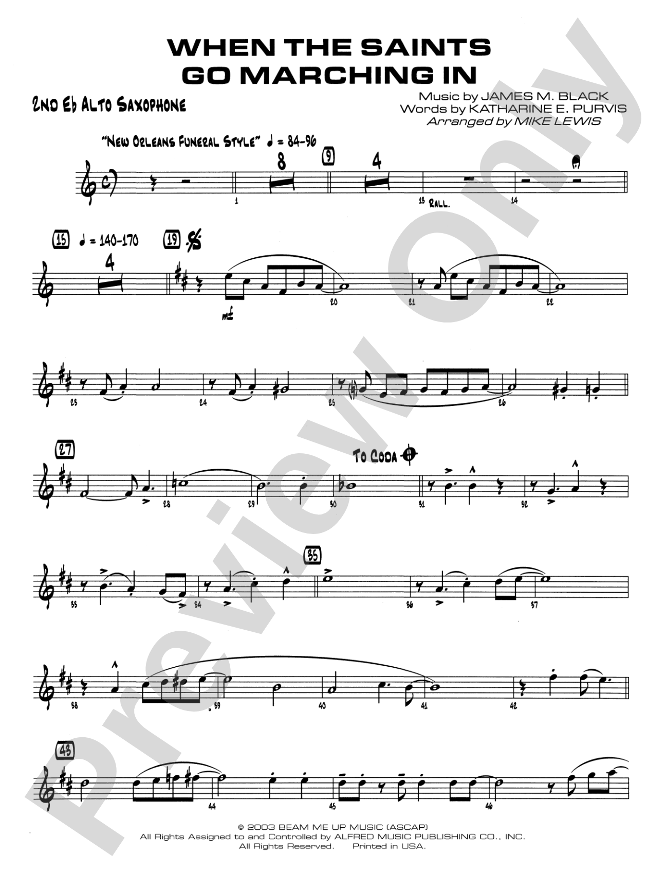 When the Saints Go Marching In: 2nd E-flat Alto Saxophone